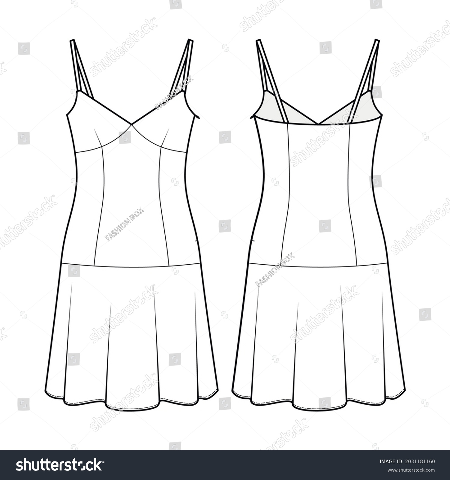 Fashion Technical Drawing Spaghetti Strap Dress Stock Vector (Royalty ...