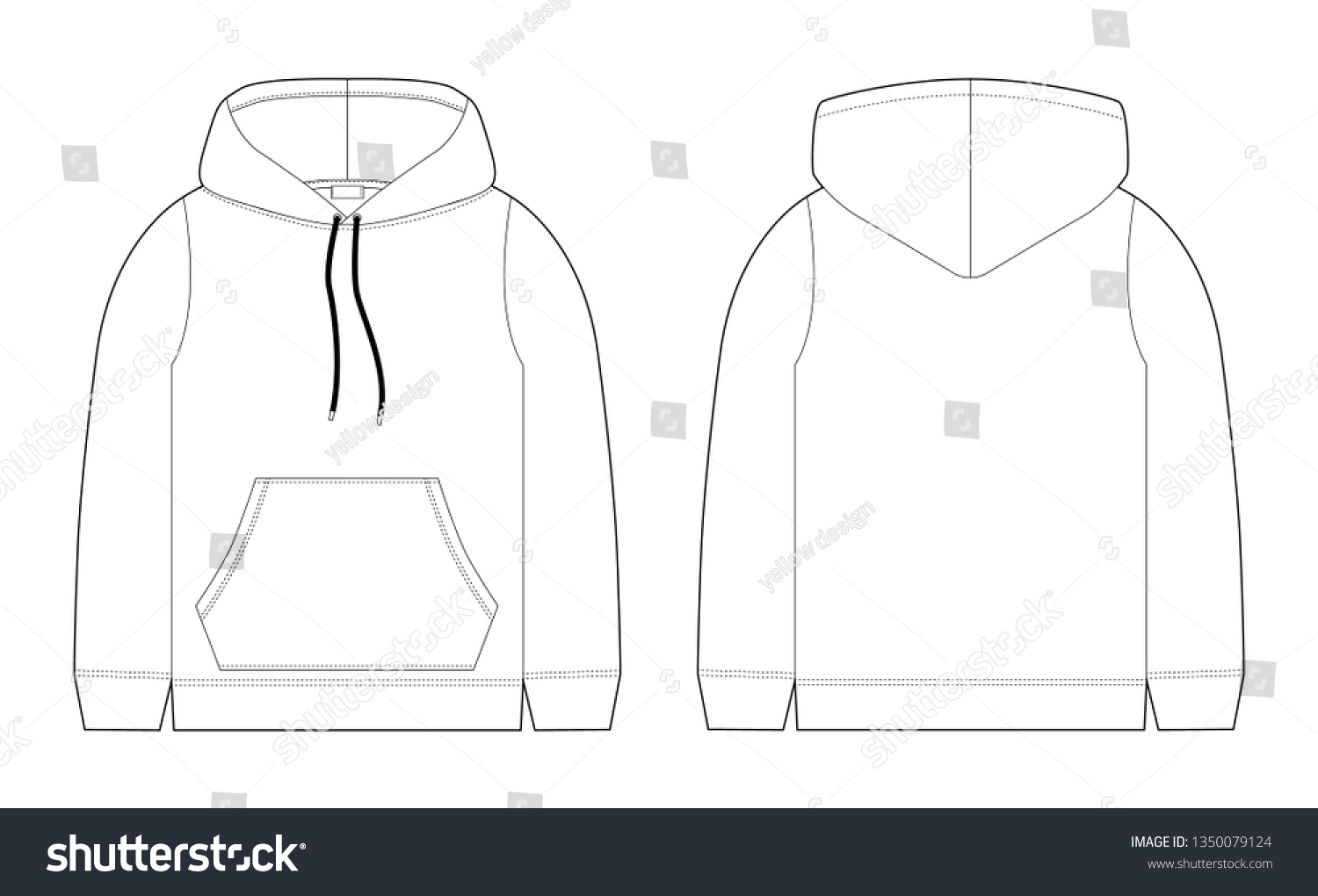 Fashion Technical Sketch Men Hoodie Mockup Stock Vector (Royalty Free ...