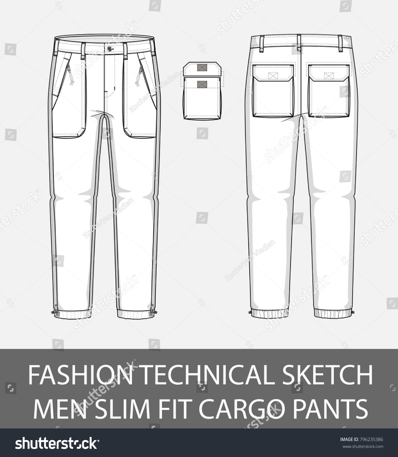 Fashion Technical Sketch Men Slim Fit Stock Vector (Royalty Free) 796235386