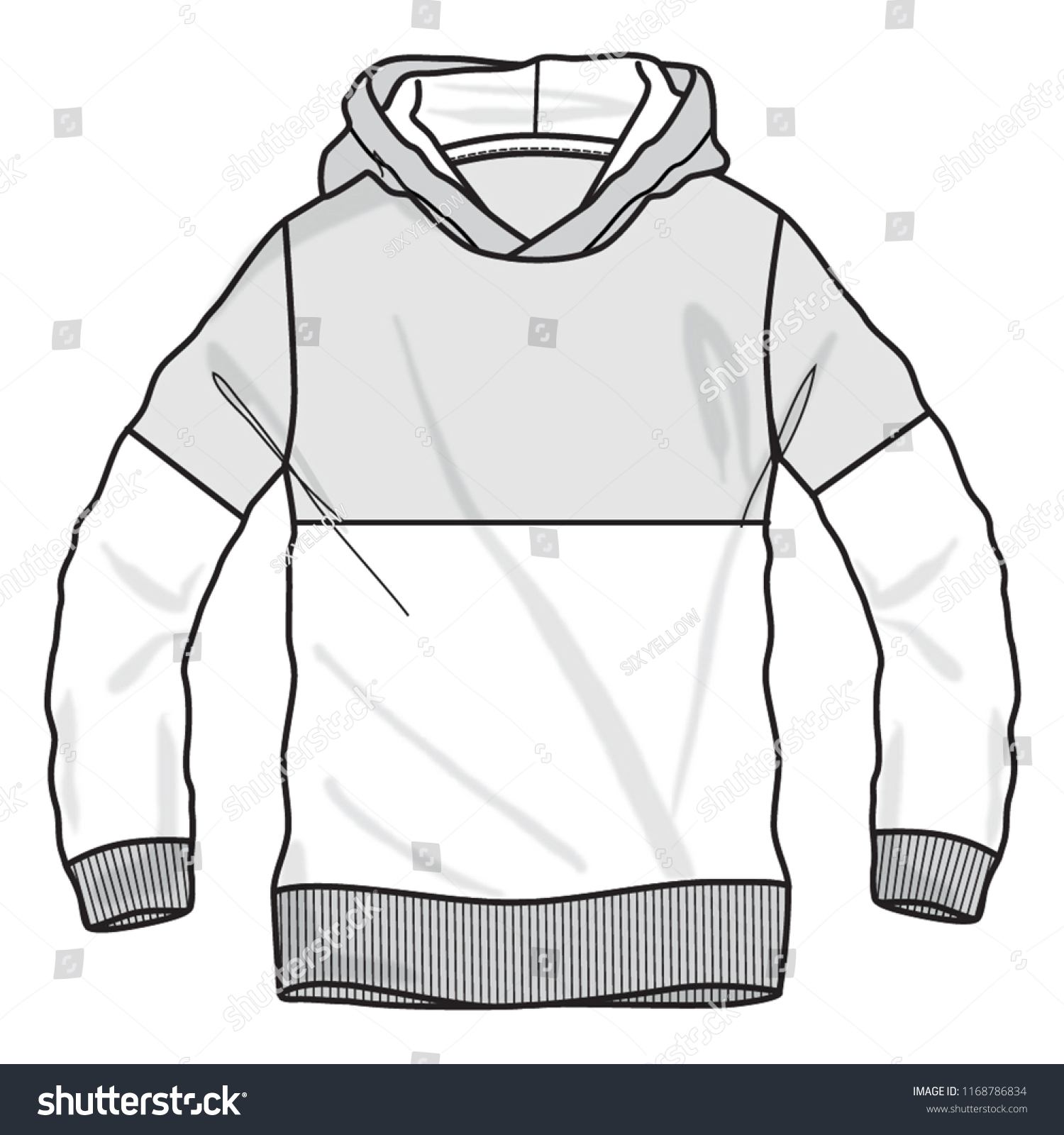 Fashion Technical Sketch Sweatshirt Hood Vector Stock Vector (royalty 