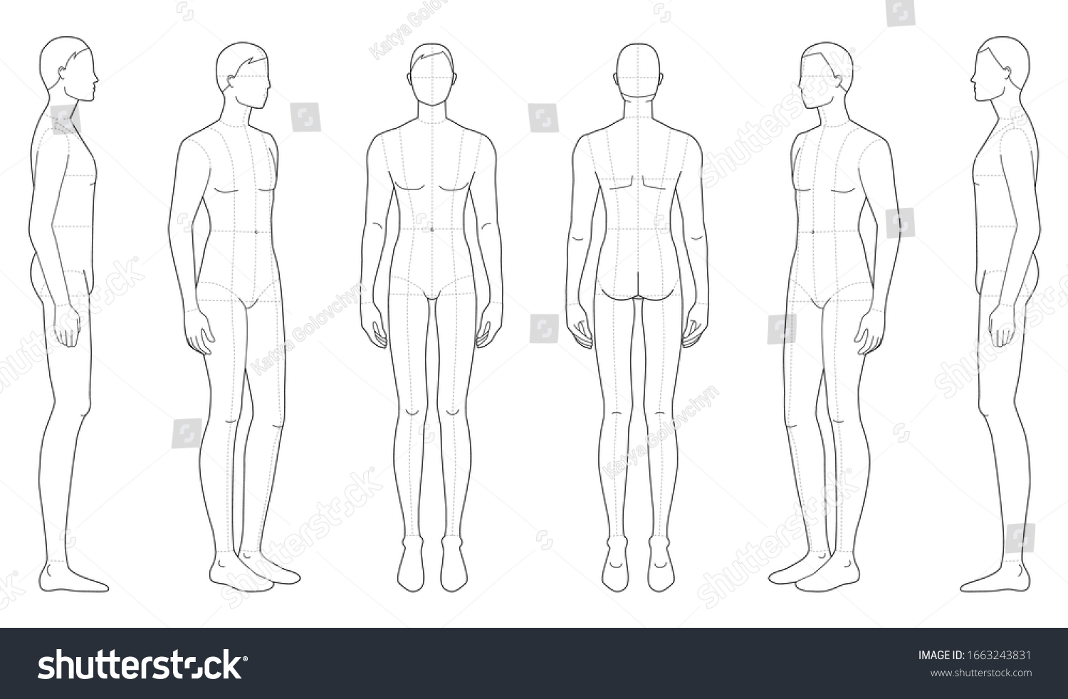 Fashion Template Standing Men 9 Head Stock Vector (Royalty Free) 1663243831