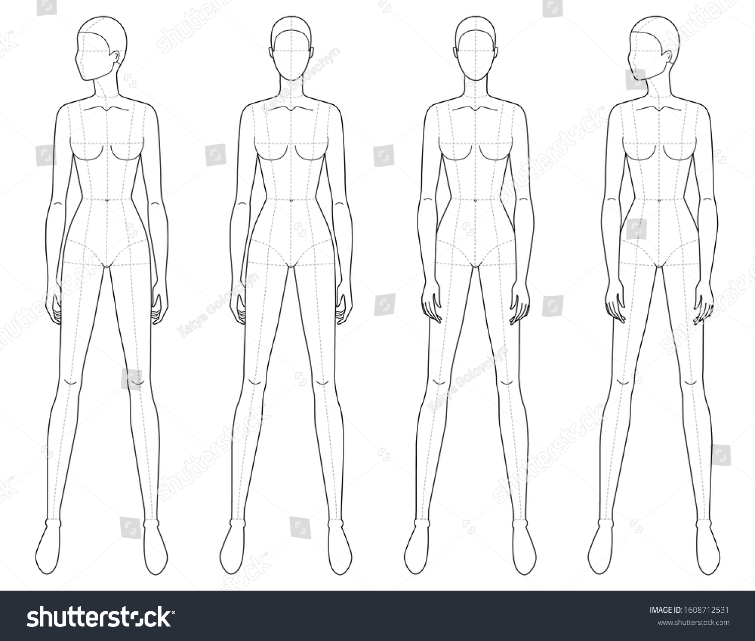 Fashion Template 4 Standing Women 9 Stock Vector (Royalty Free ...