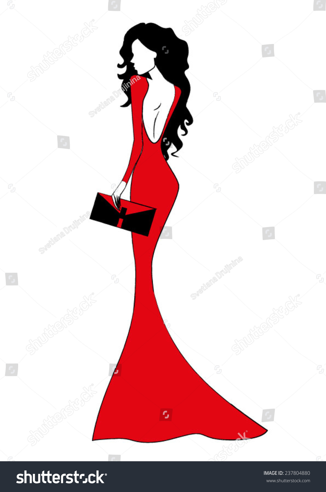 Fashion Woman Long Red Dress Stock Vector Royalty Free 237804880