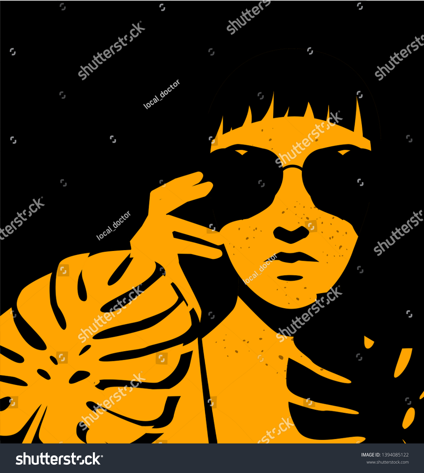 Fashion Woman Bob Haircut Monstera Palm Stock Vector Royalty Free