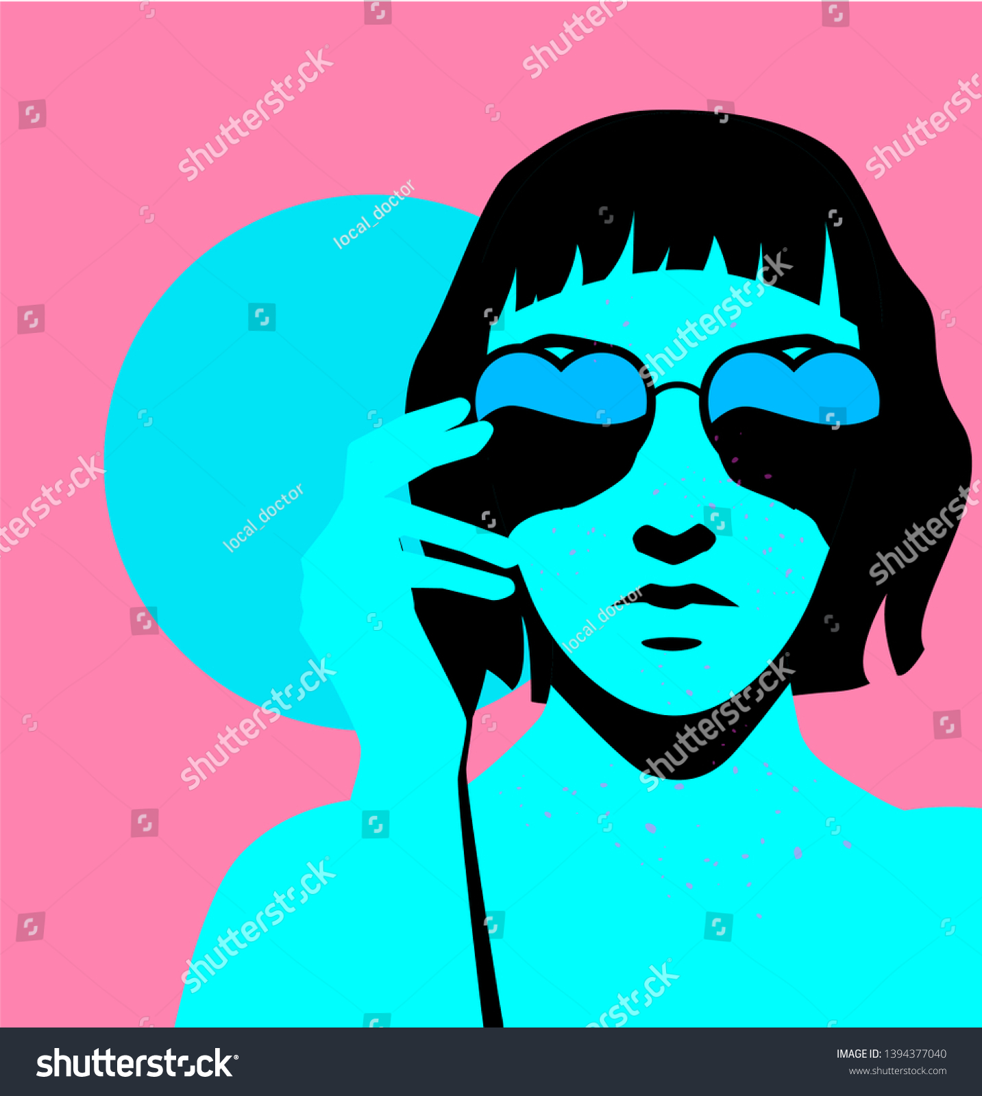 Fashion Woman Bob Haircut Wearing Heartshaped Stock Vector