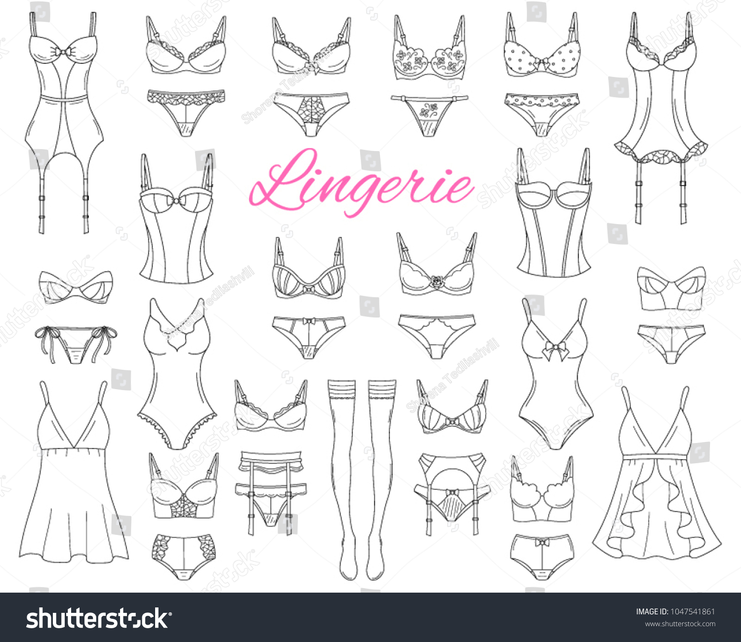 Fashionable Female Lingerie Collection Vector Sketch Stock Vector Royalty Free 1047541861