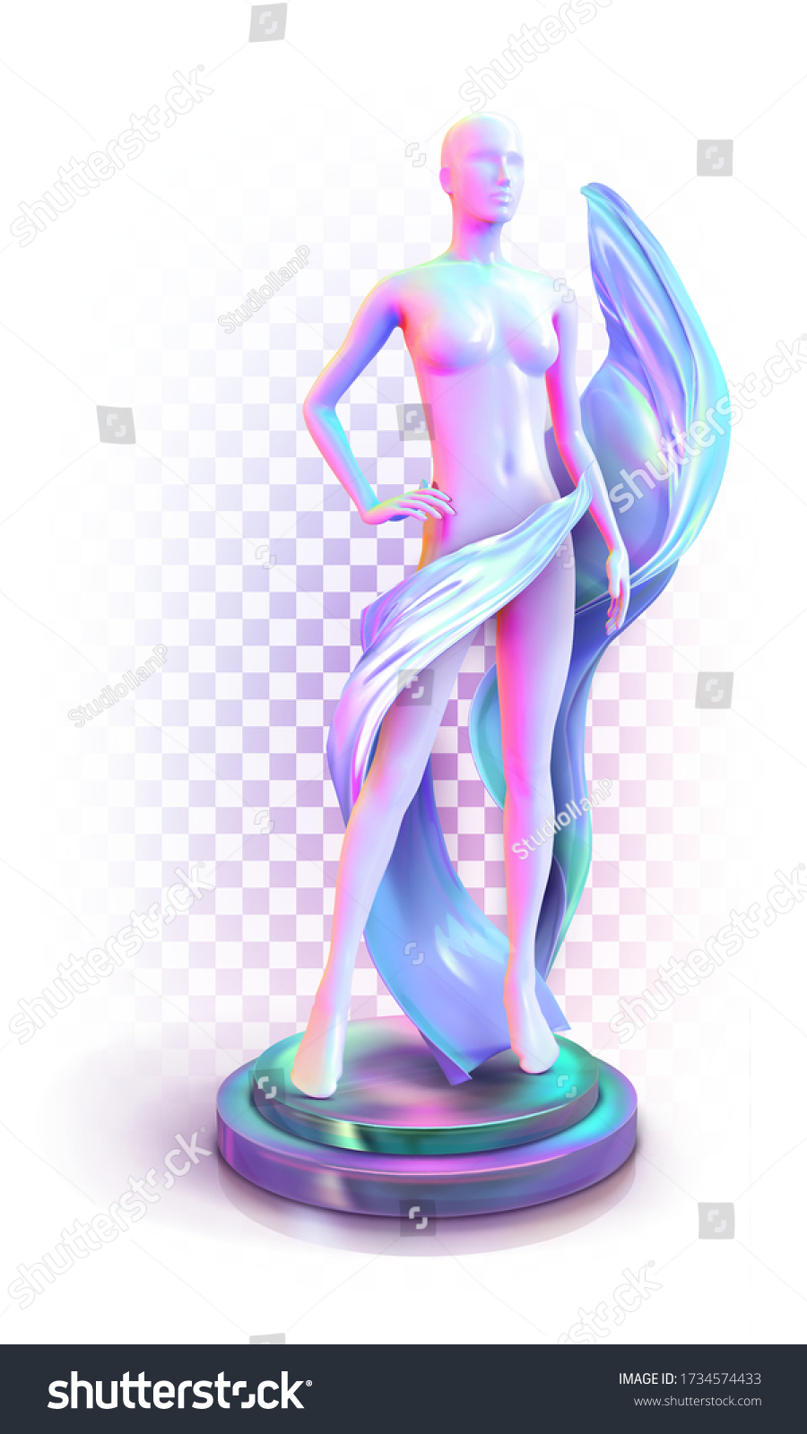 Vektor Stok Fashionable Naked Female Plastic Mannequin Stand Tanpa