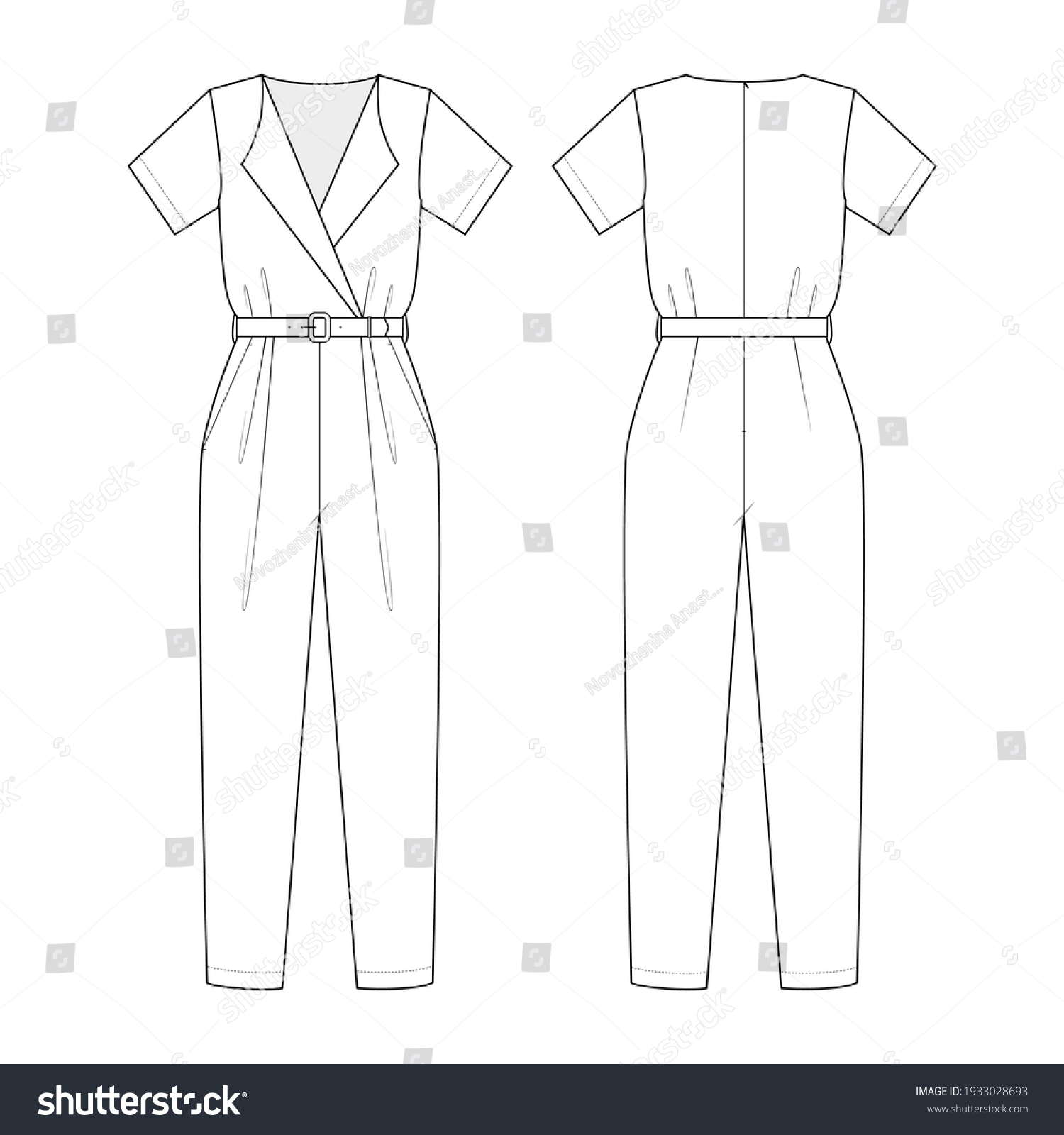 Fashiontechnical Drawing Womens Wrap Jumpsuit Stock Vector (Royalty ...