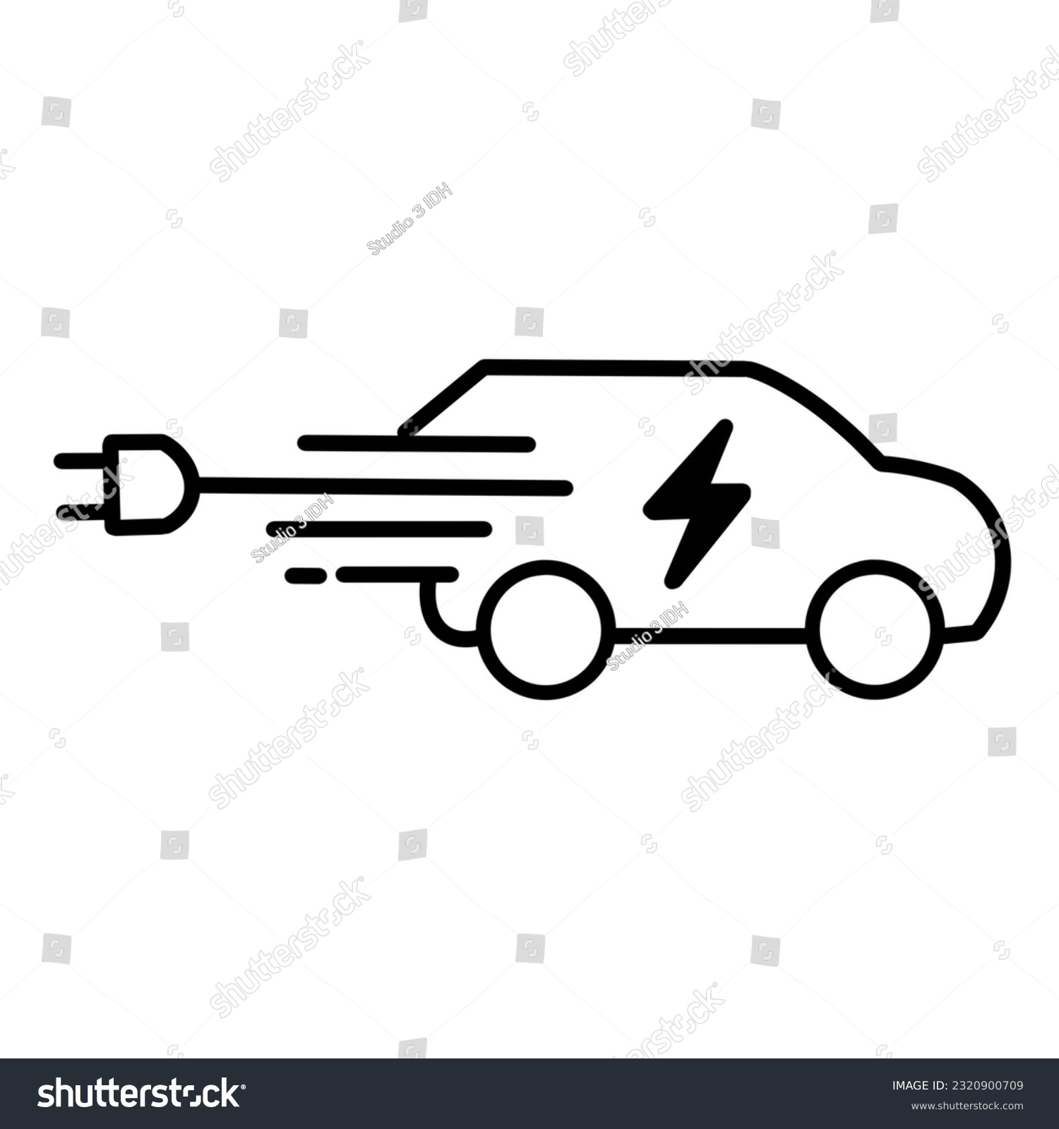 SVG of Fast electric car with plug icon symbol, EV car, Green hybrid vehicles charging point logotype, Eco friendly vehicle concept, Vector illustration svg