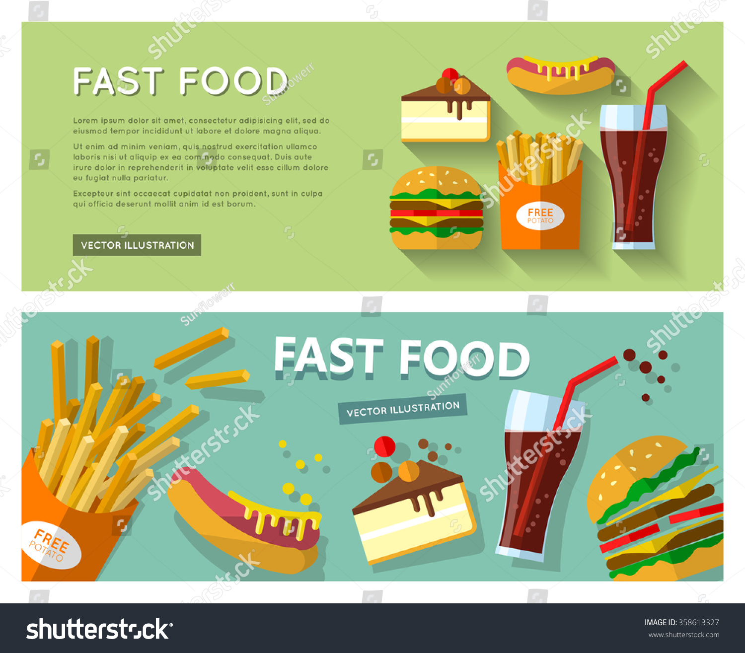 Fast Food Banners French Fries Hamburger Stock Vector (Royalty Free ...