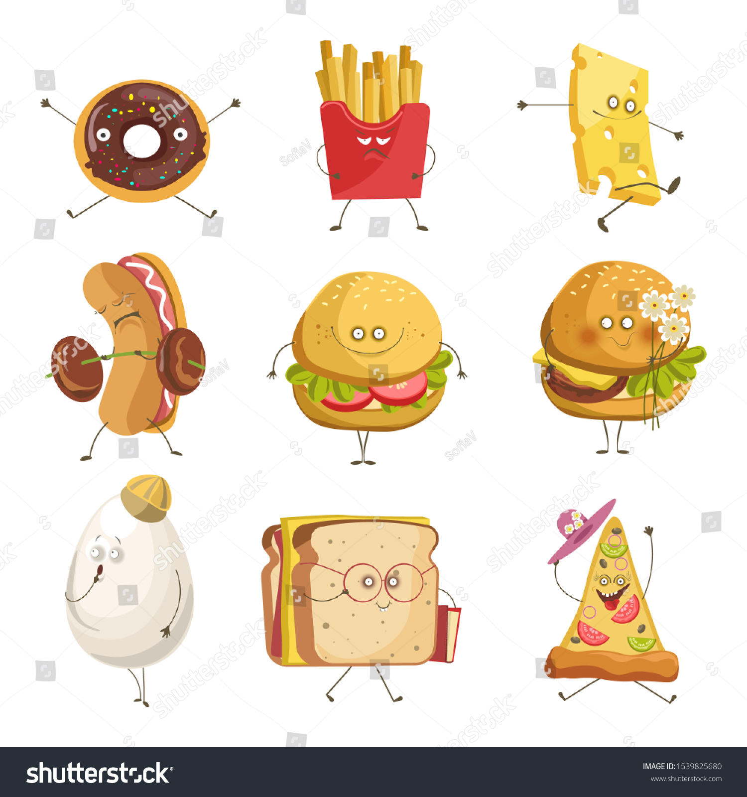 Fast Food Characters Faces Street Snack Stock Vector (Royalty Free ...