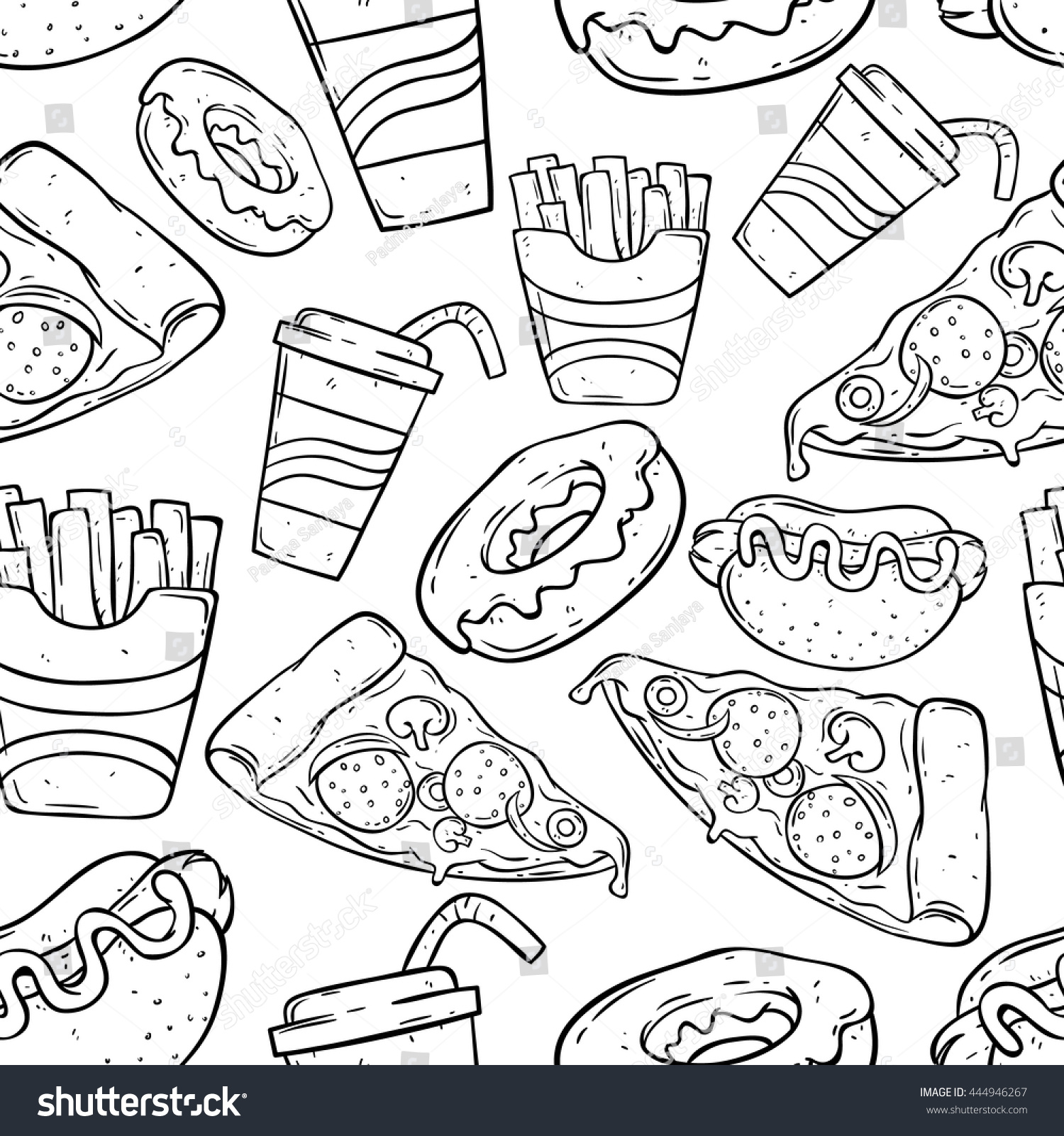 Fast Food Doodle Art Seamless Pattern Stock Vector Royalty Free