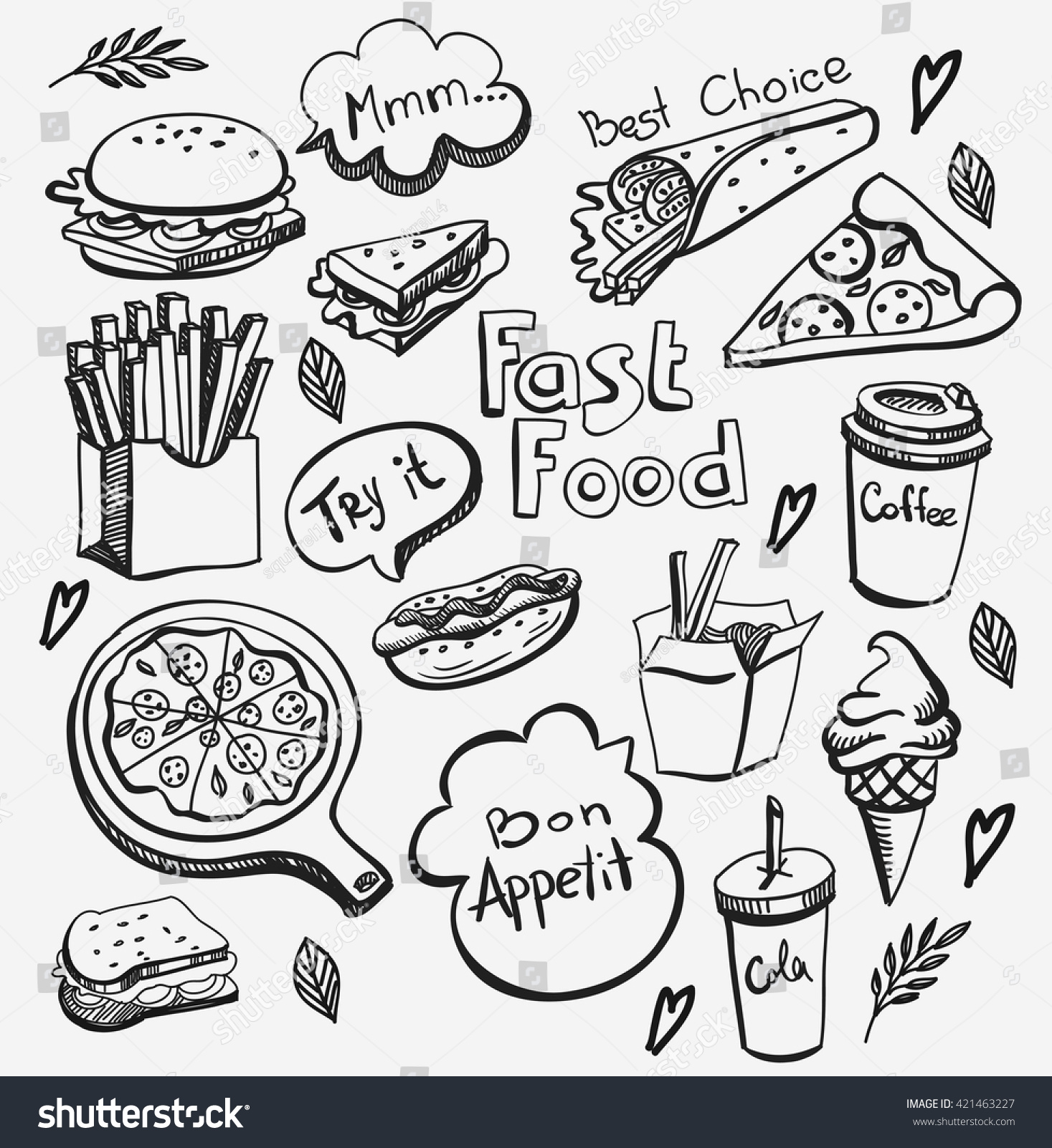 Fast Food Doodle Set Stock Vector 421463227 - Shutterstock