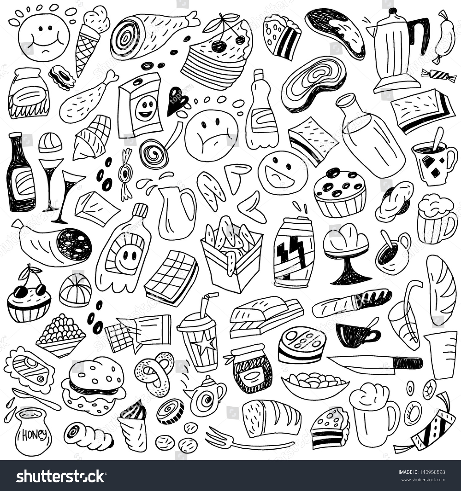 Fast Food Doodles Stock Vector 140958898 - Shutterstock