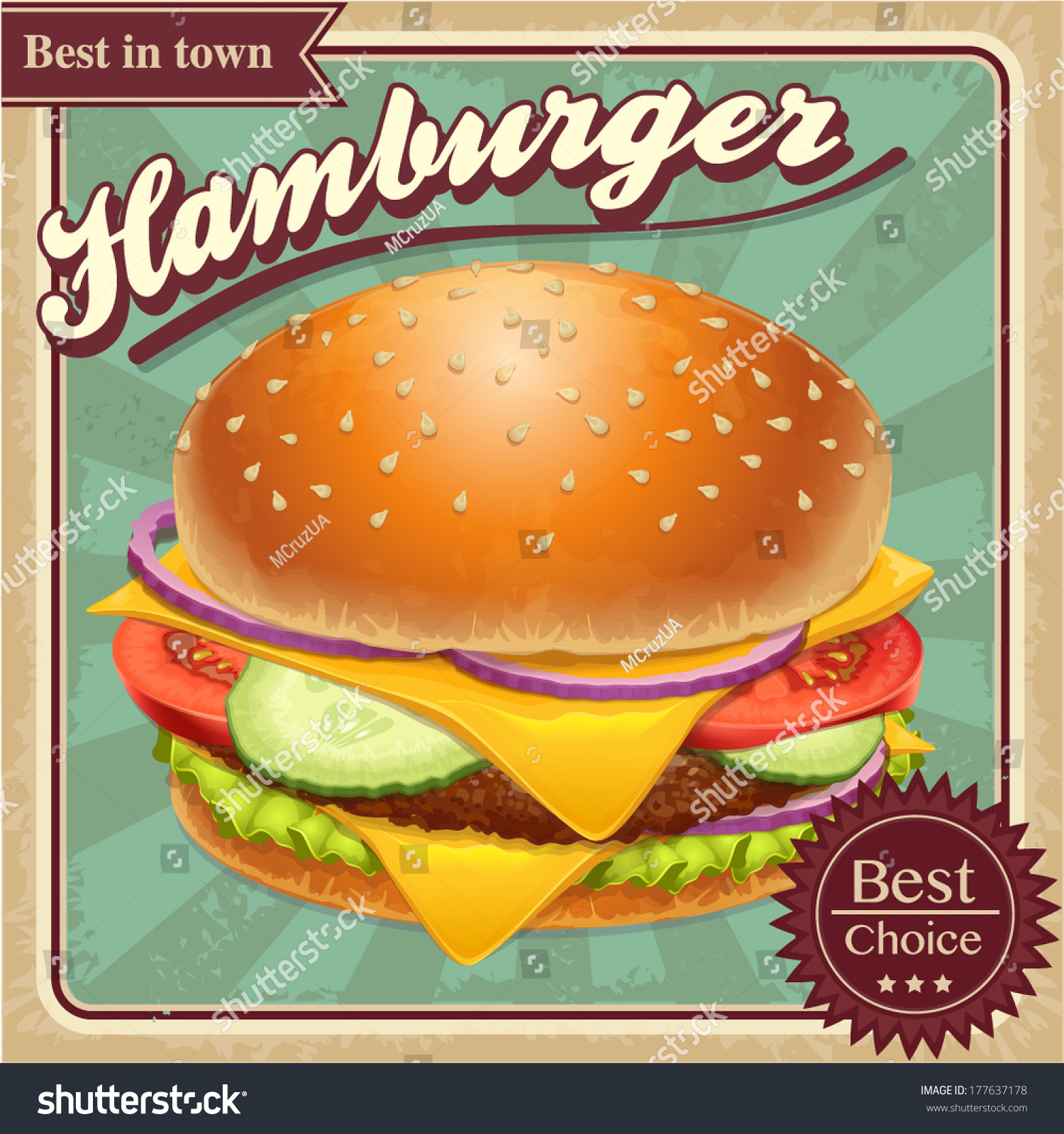 Fast Food Hamburger Illustration Retro Grunge Stock Vector 177637178 ...