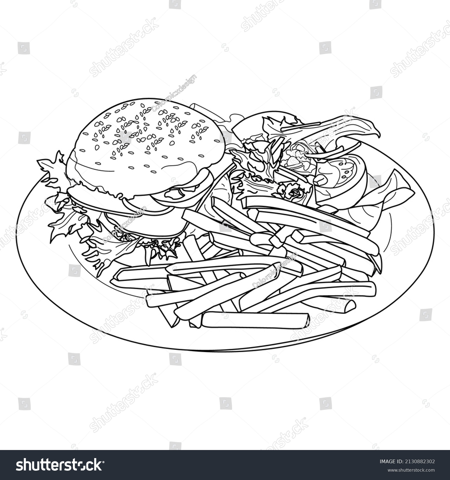 Fast Food Hand Drawn Line Art Stock Vector (Royalty Free) 2130882302 ...