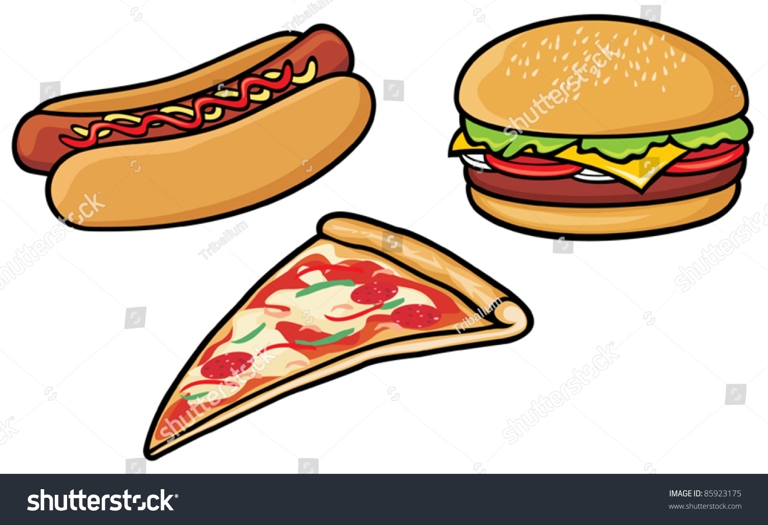 Fast Food Hot Dog Pizza Hamburger Stock Vector Royalty Free 85923175