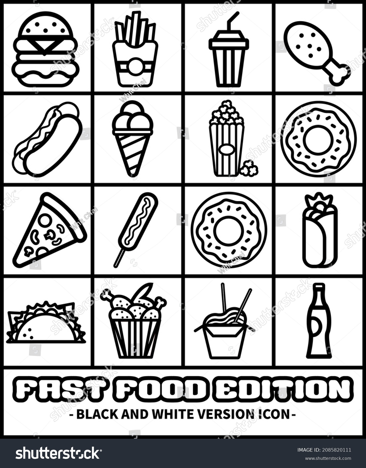Fast Food Icons Black White Version Stock Vector (Royalty Free ...
