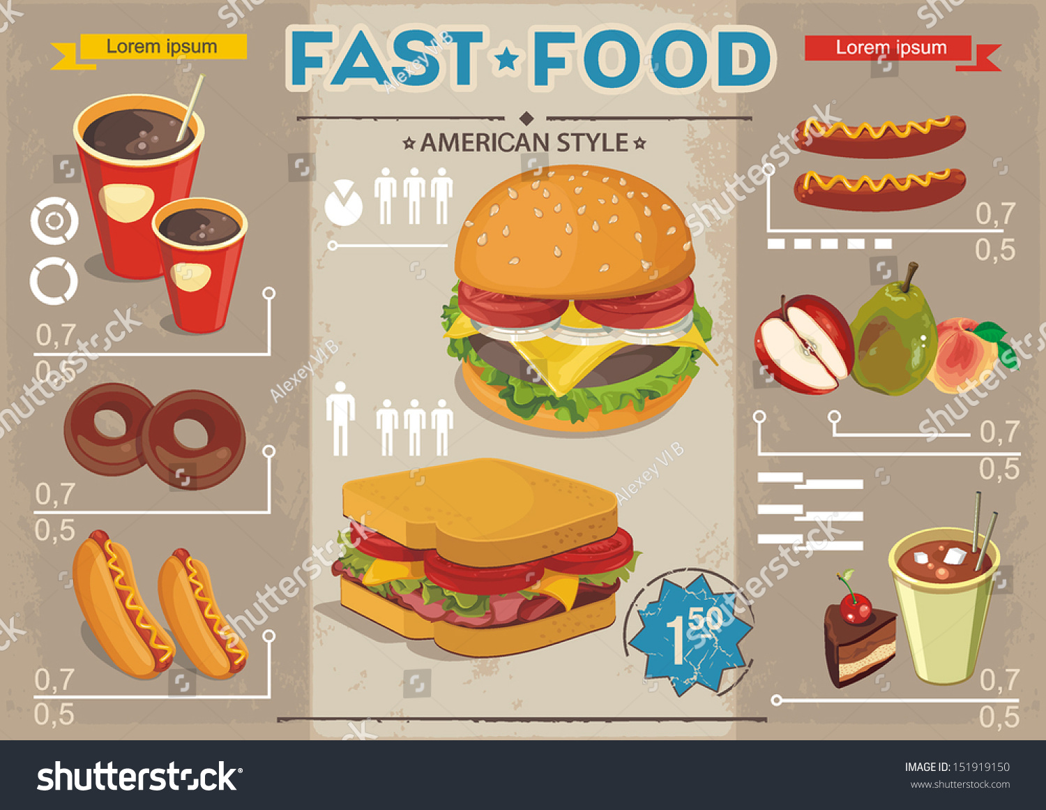 Fast Food Info Graphics, Vector Background. Elegance Retro Cards For ...