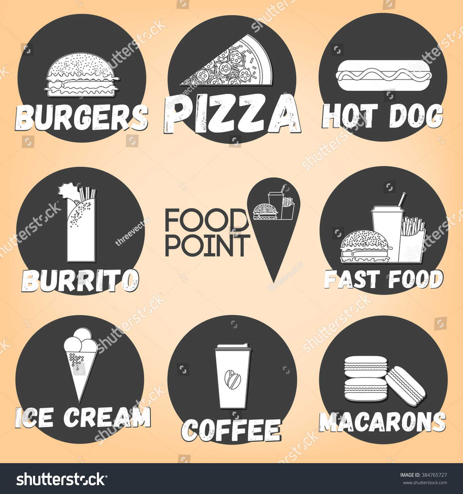 Fast Food Logo Stickers Set Stock Vector Royalty Free 384765727