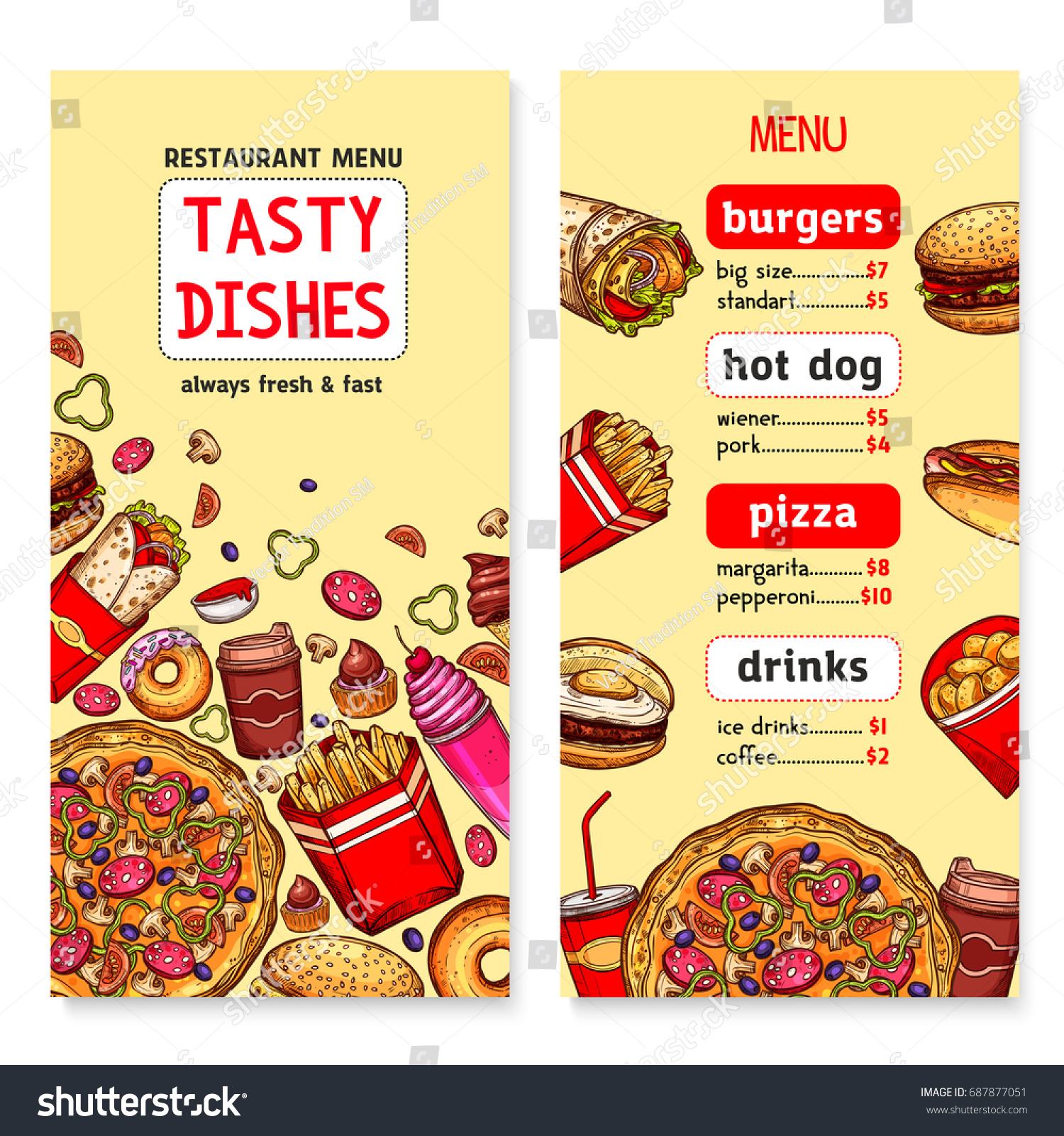 Fast Food Menu Banners Set Prices Stock Vector (Royalty Free) 687877051 ...