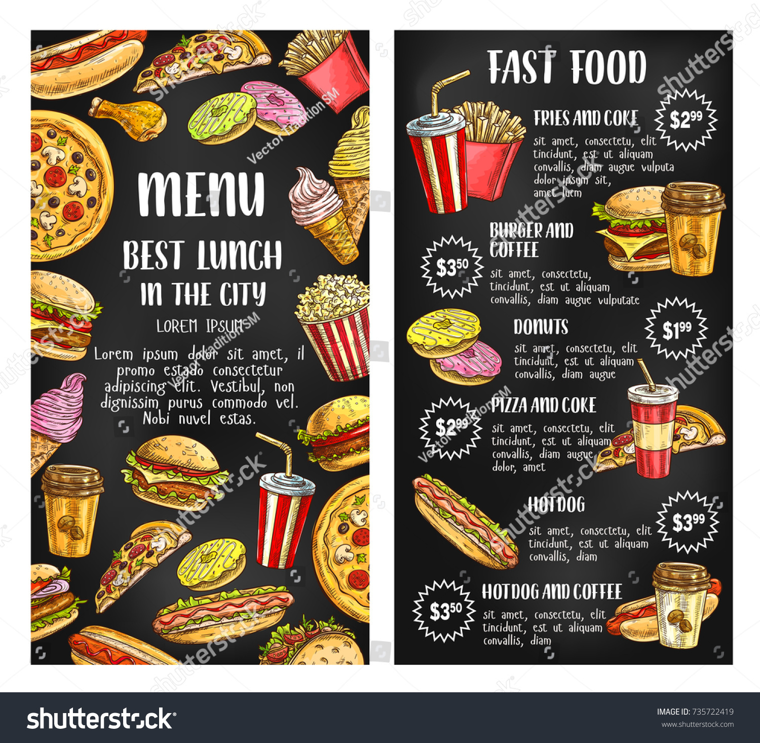 Fast Food Restaurant Menu Banner Fastfood Stock Vector (Royalty Free ...