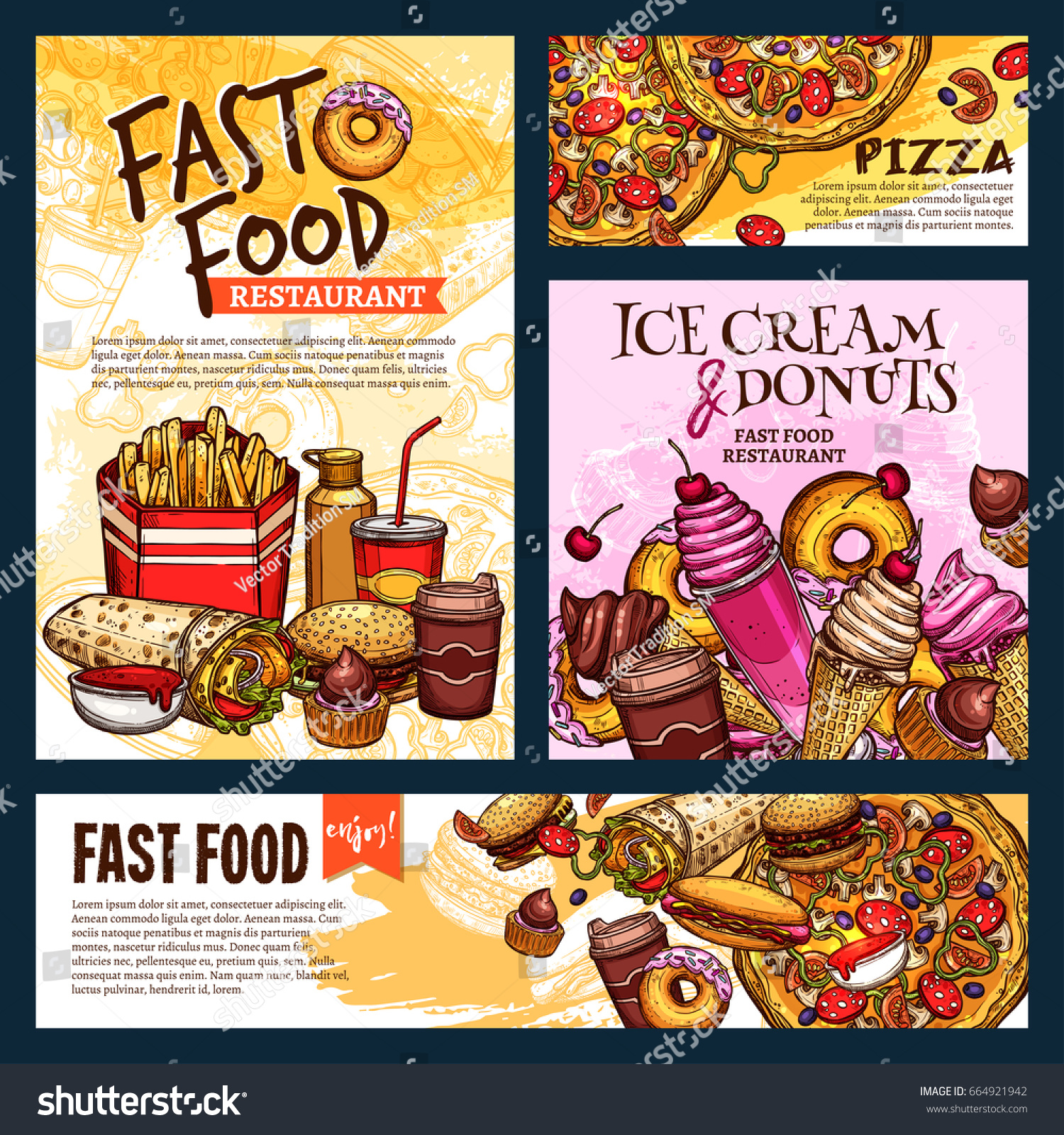 Fast Food Restaurant Posters Banners Vector Stock Vector 664921942 ...