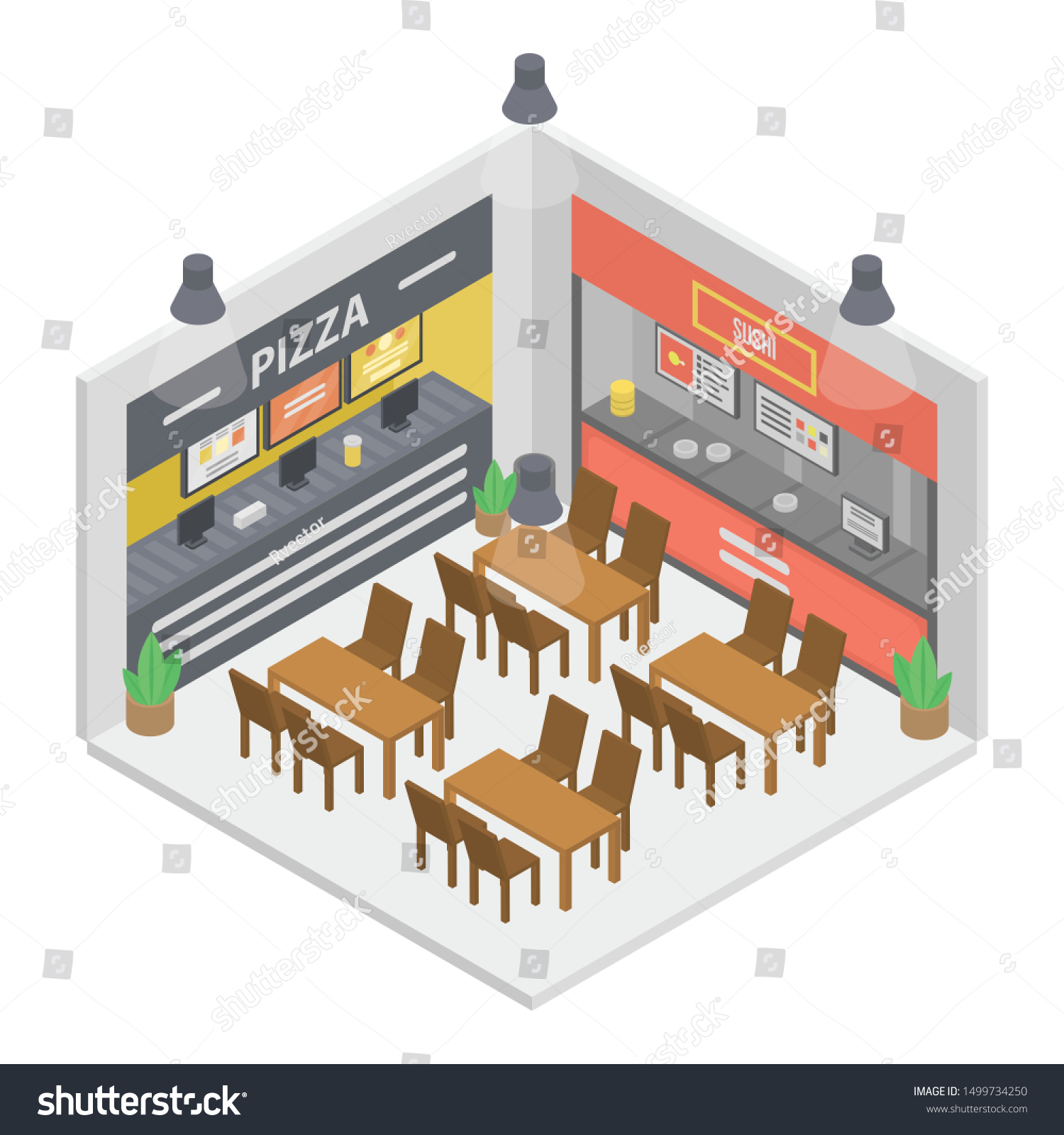 Fast Food Restaurant Room Icon Isometric Stock Vector (Royalty Free ...