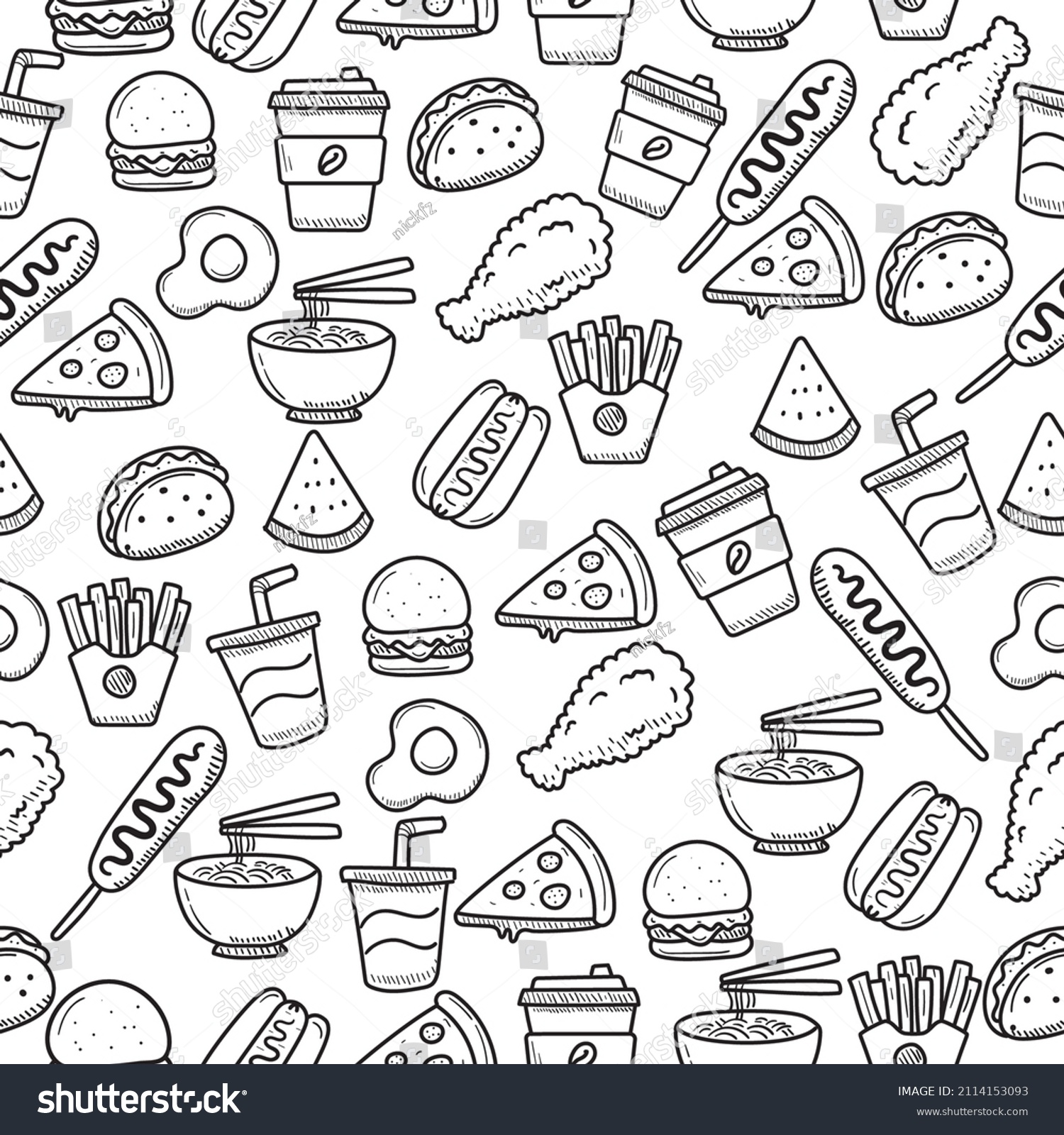 Fast Food Seamless Doodle Pattern Black Stock Vector (Royalty Free ...