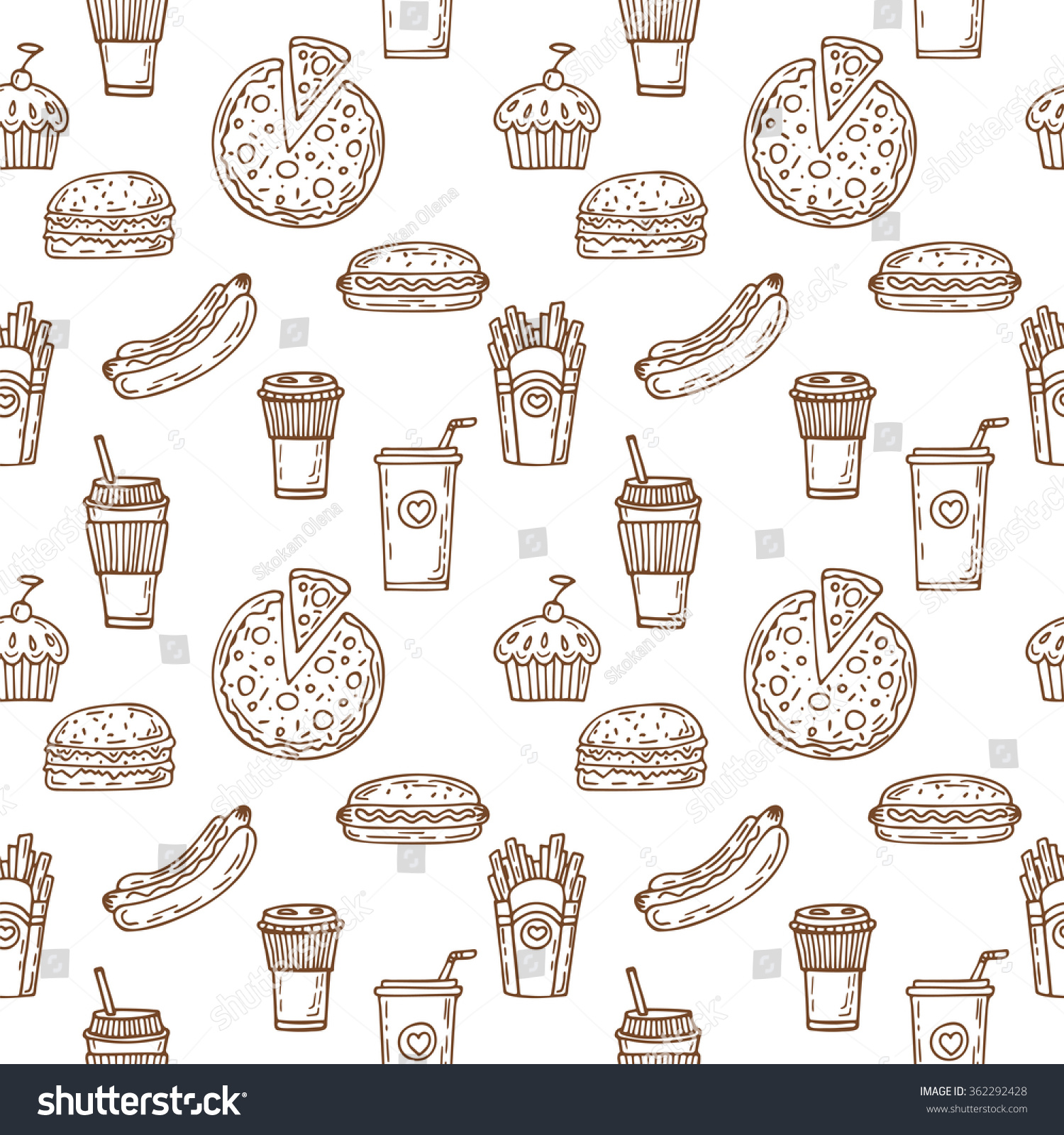 Fast Food Seamless Pattern Hand Drawn Stock Vector (Royalty Free ...