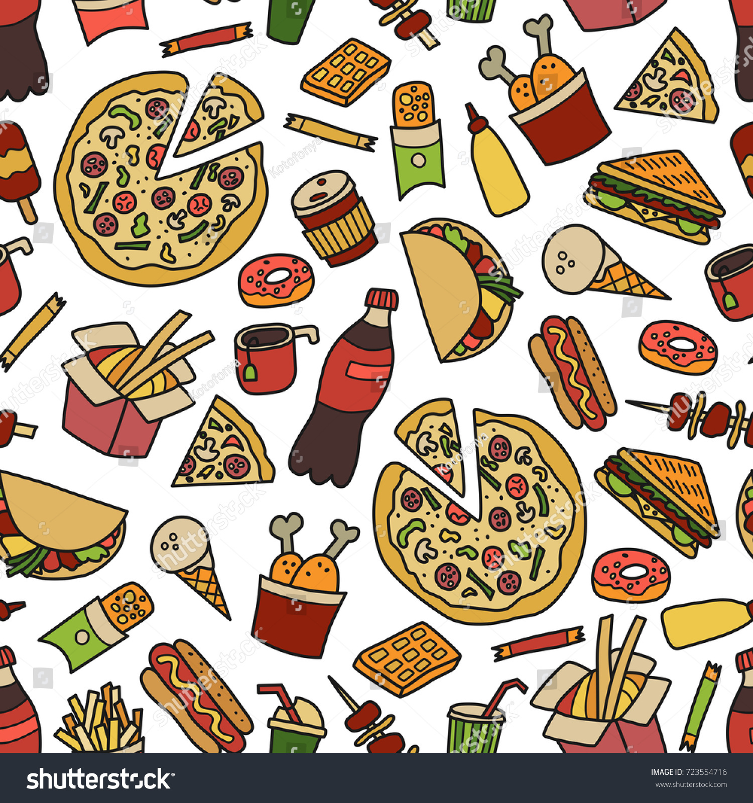 Fast Food Seamless Pattern Doodle Cartoon Stock Vector 723554716 ...