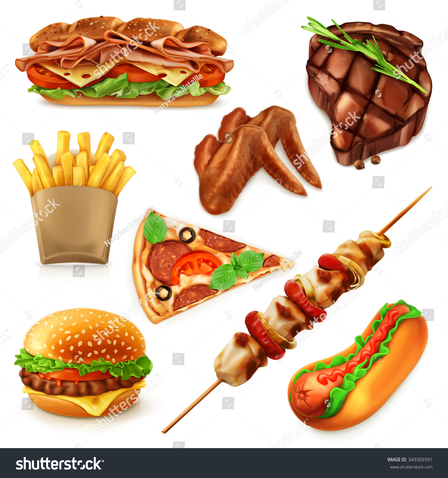 Fast Food Set Vector Icons - 349309391 : Shutterstock