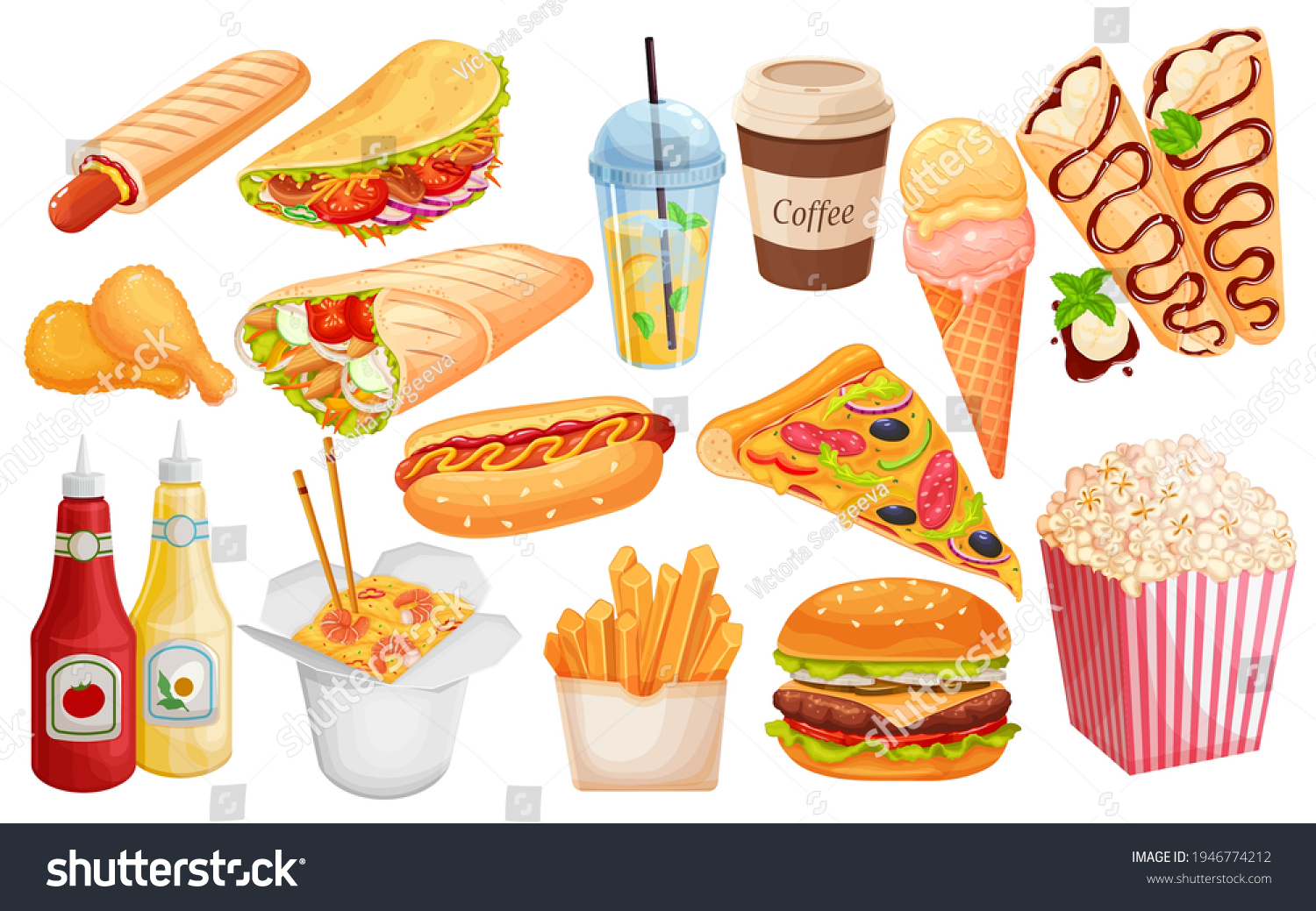 Fast Food Vector Icon Set Crepes Stock Vector (Royalty Free) 1946774212 ...