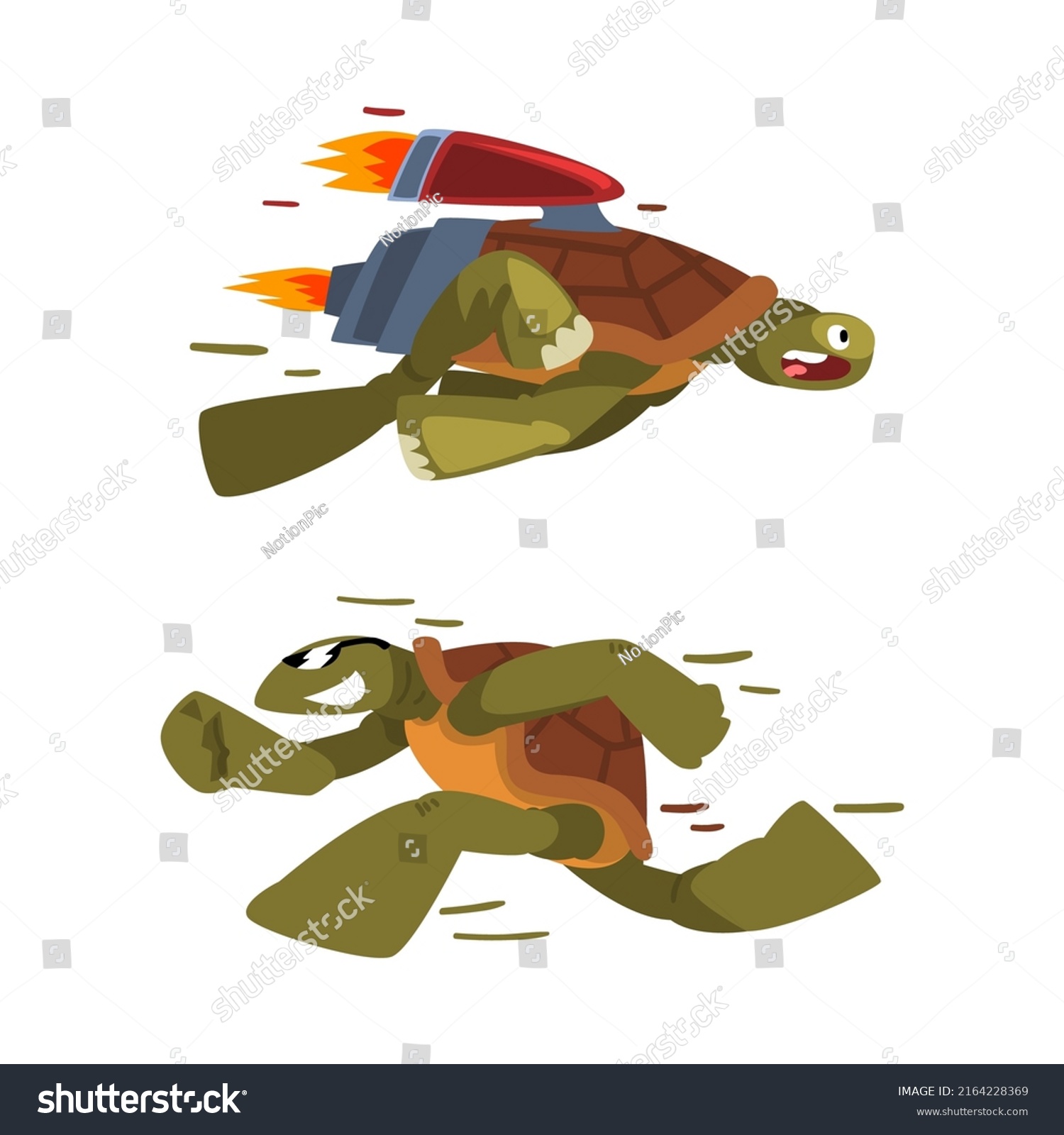 Fast Turtles Set Funny Tortoise Jet Stock Vector (Royalty Free ...