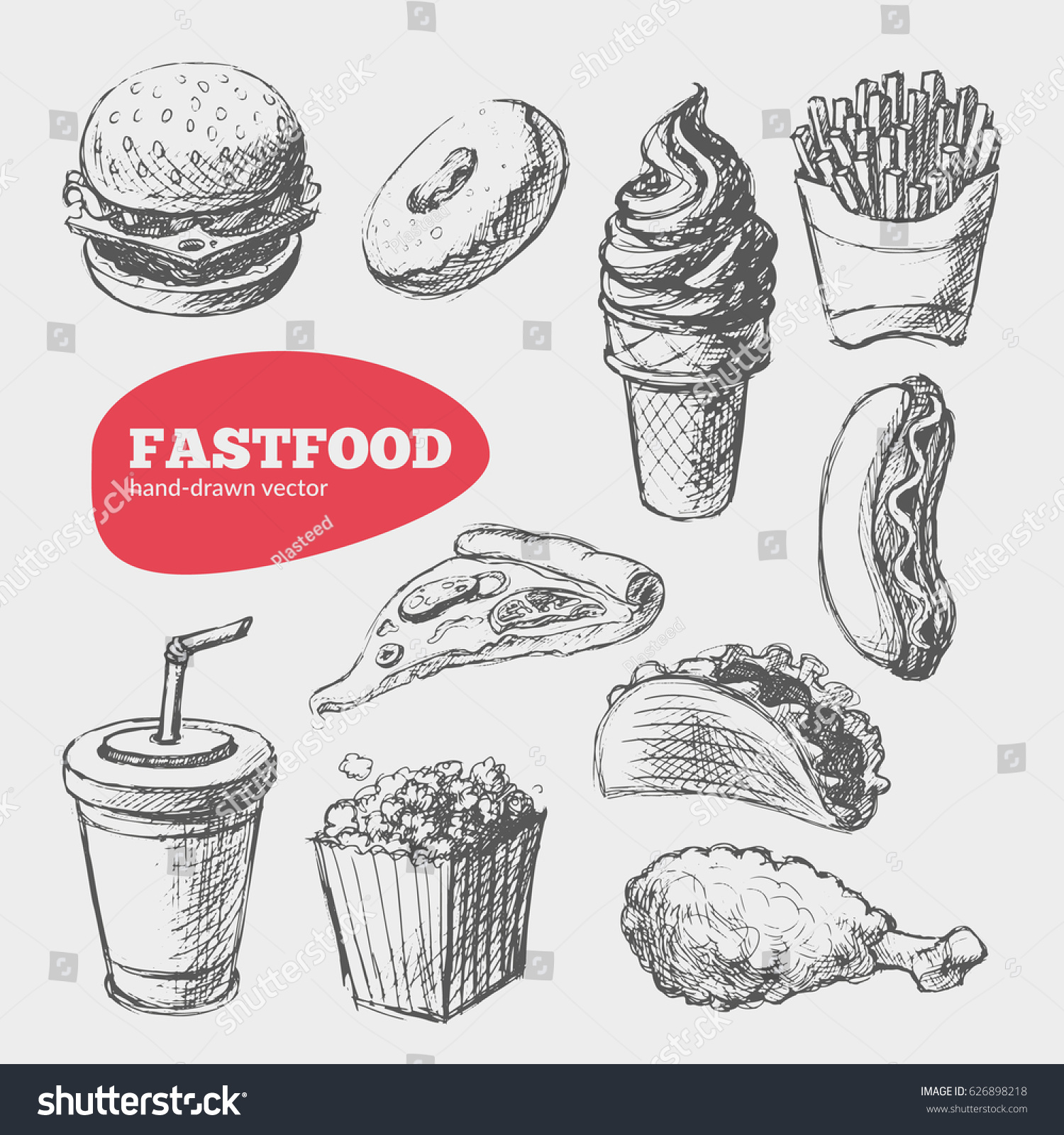 Fastfood Sketch Illustrations Handdrawn Vector Set Stock Vector ...