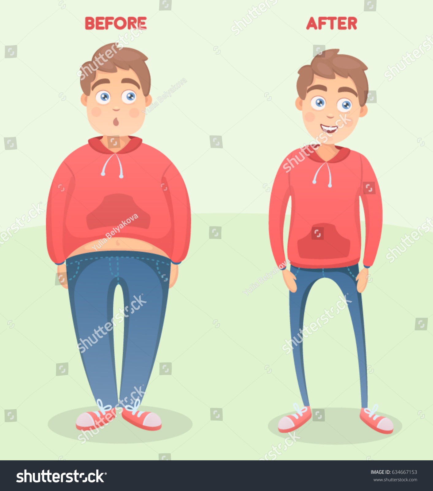 Fat Slim Man Before After Weight Stock Vector (royalty Free) 634667153 