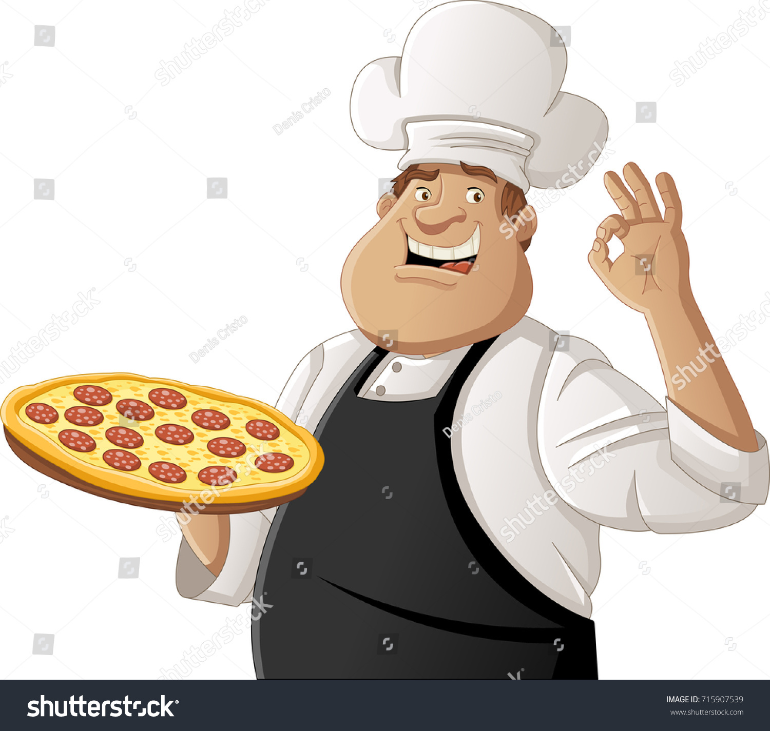 Fat Cartoon Chef Holding Pizza Stock Vector Royalty Free