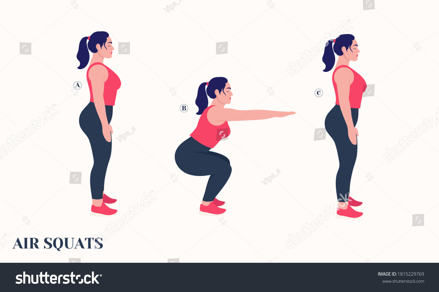 Fat Girl Doing Air Squats Exercise Stock Vector (Royalty Free) 1815229769