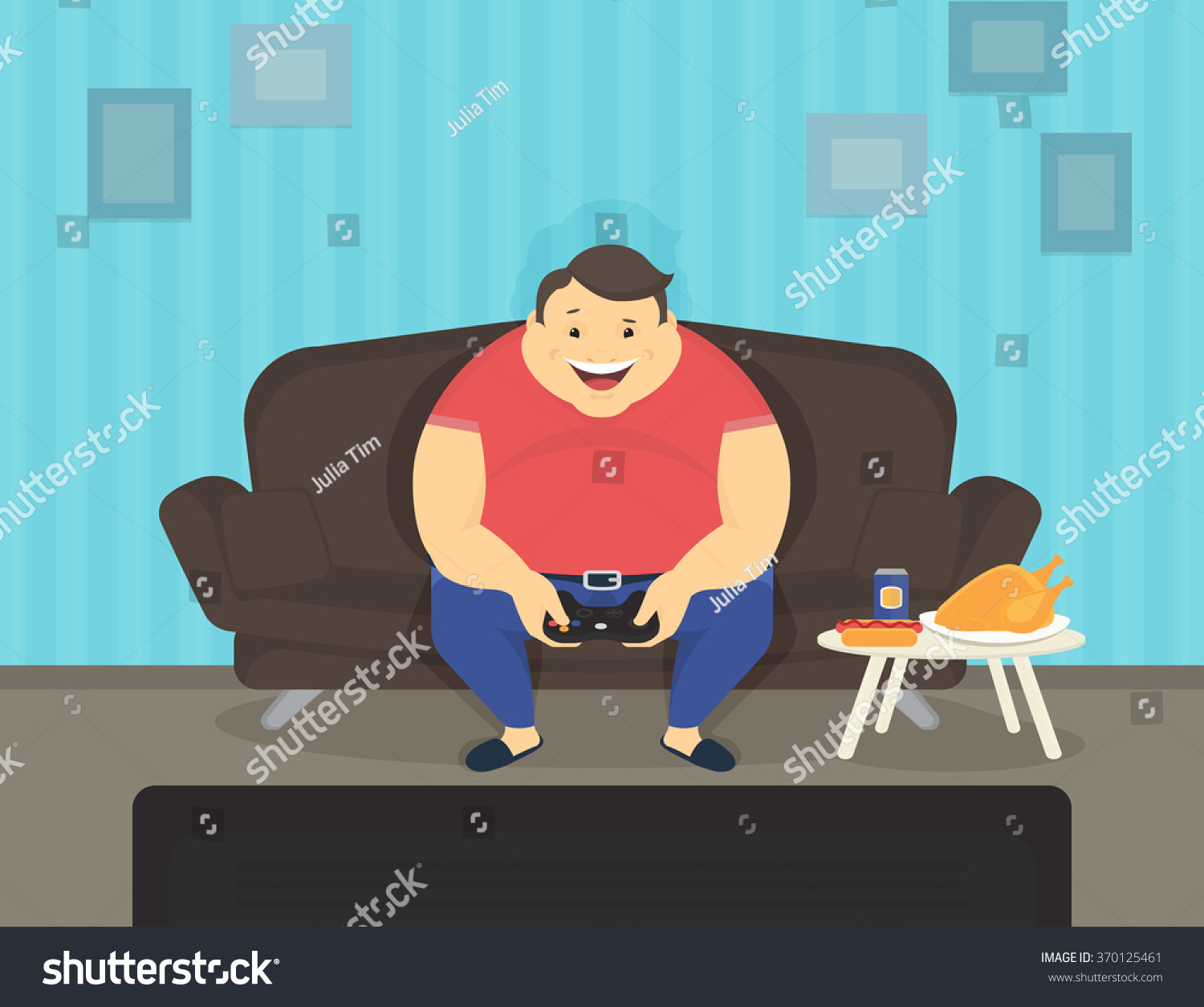 Fat Man Sitting Home On Sofa Vector Có Sẵn Miễn Phí Bản Quyền 370125461 Shutterstock 