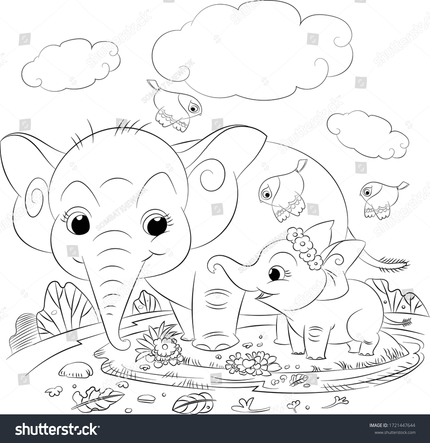 Fat Mother Elephant Cute Son Foreststock Stock Vector Royalty ...