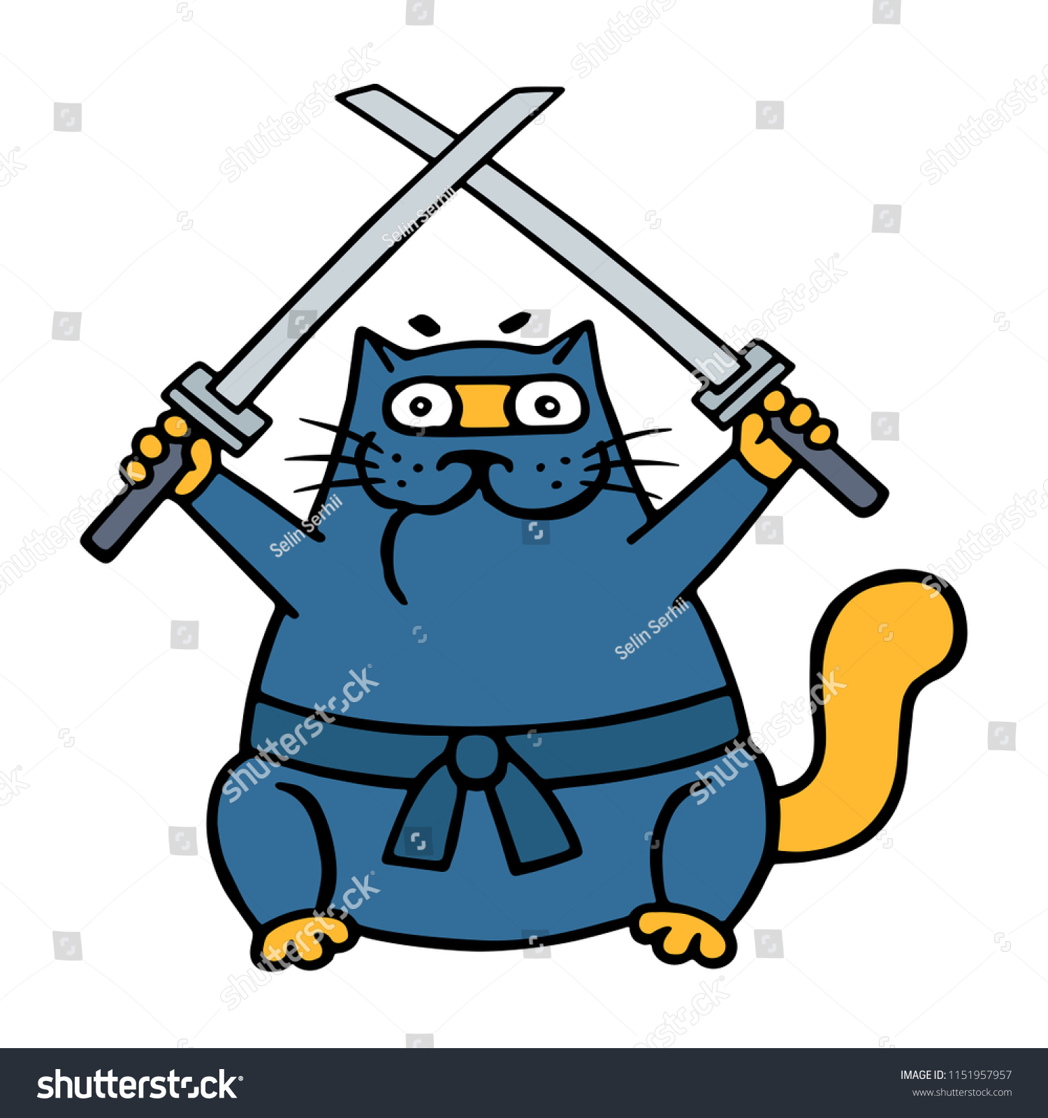 Fat Ninja Cat Two Crossed Swords Stock Vector Royalty Free 1151957957 