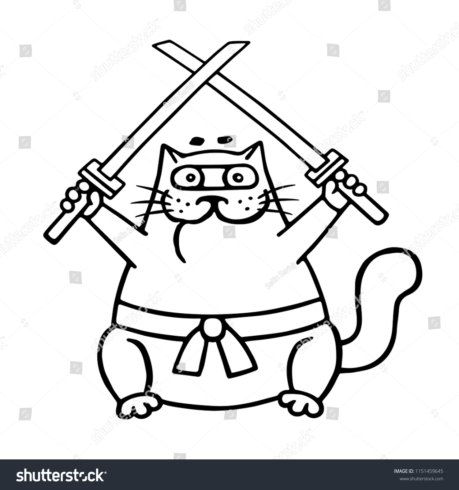 Fat Ninja Cat Two Crossed Swords Stock Vector (Royalty Free) 1151459645