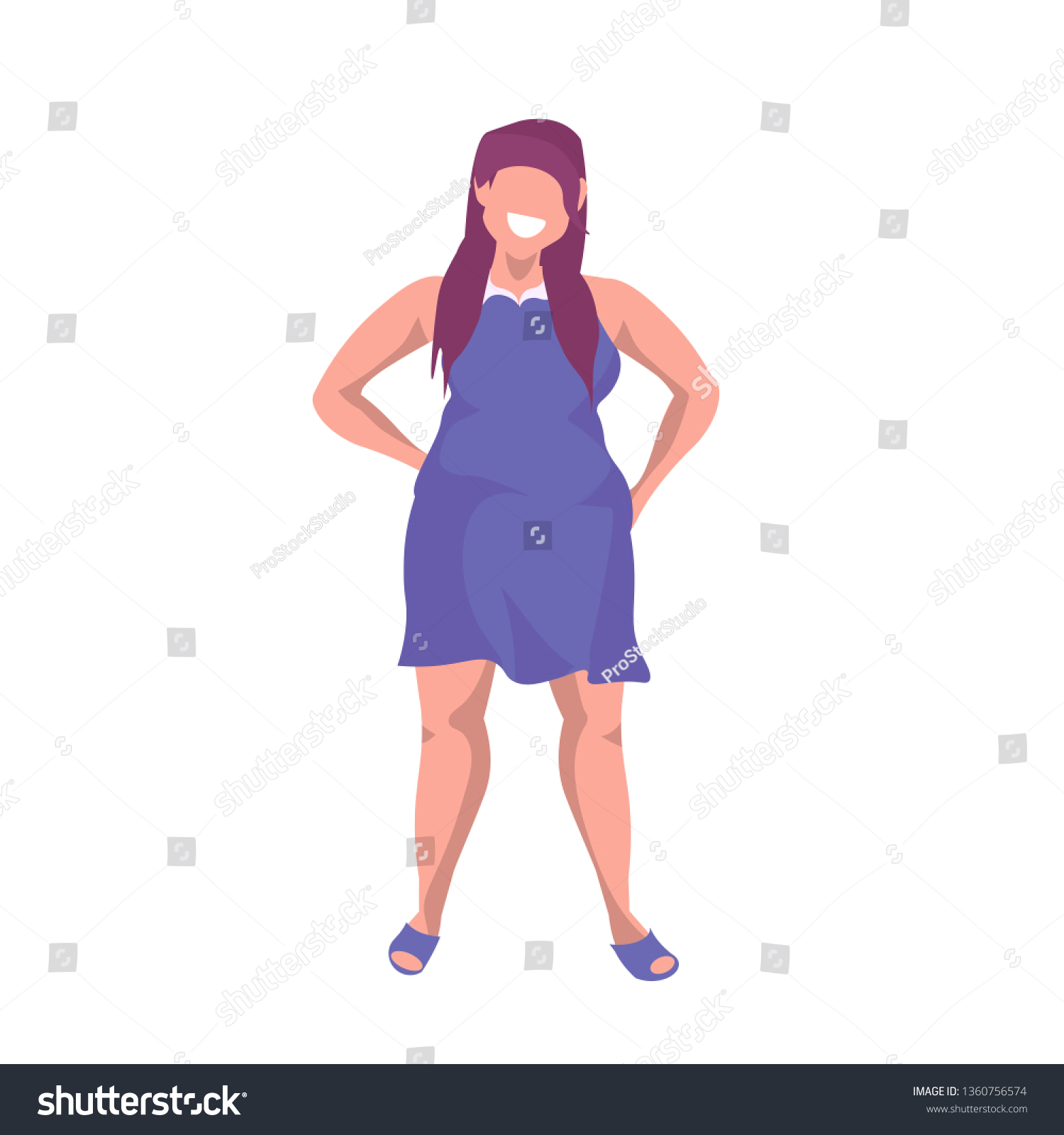 Fat Obese Woman Standing Pose Smiling Stock Vector Royalty Free