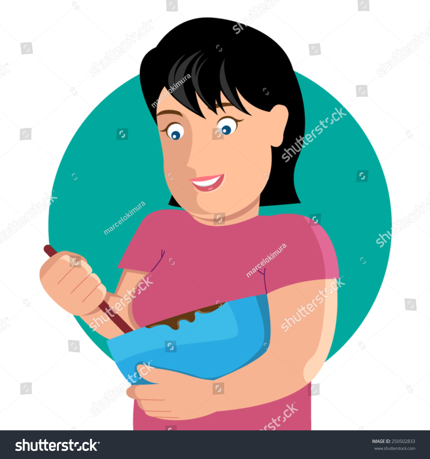 Fat Woman Mother Cook Chocolate Cake People Technology Stock Image