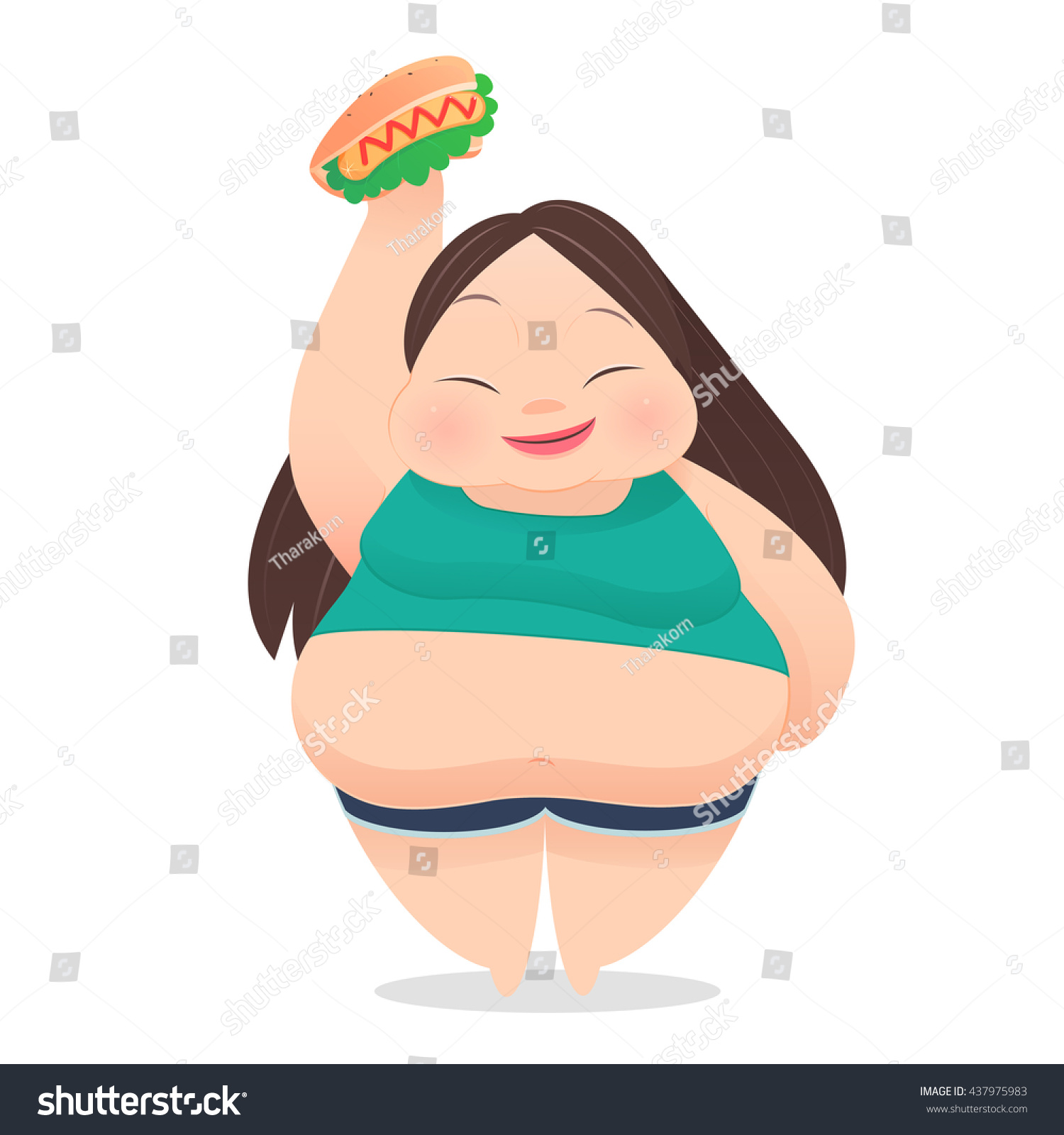 Fat Woman Fast Food On Her Stock Vector Shutterstock