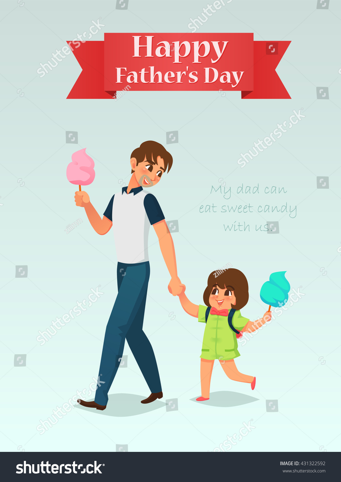 Download Father And Daughter Eat The Candyfloss, Vector Illustration. - 431322592 : Shutterstock