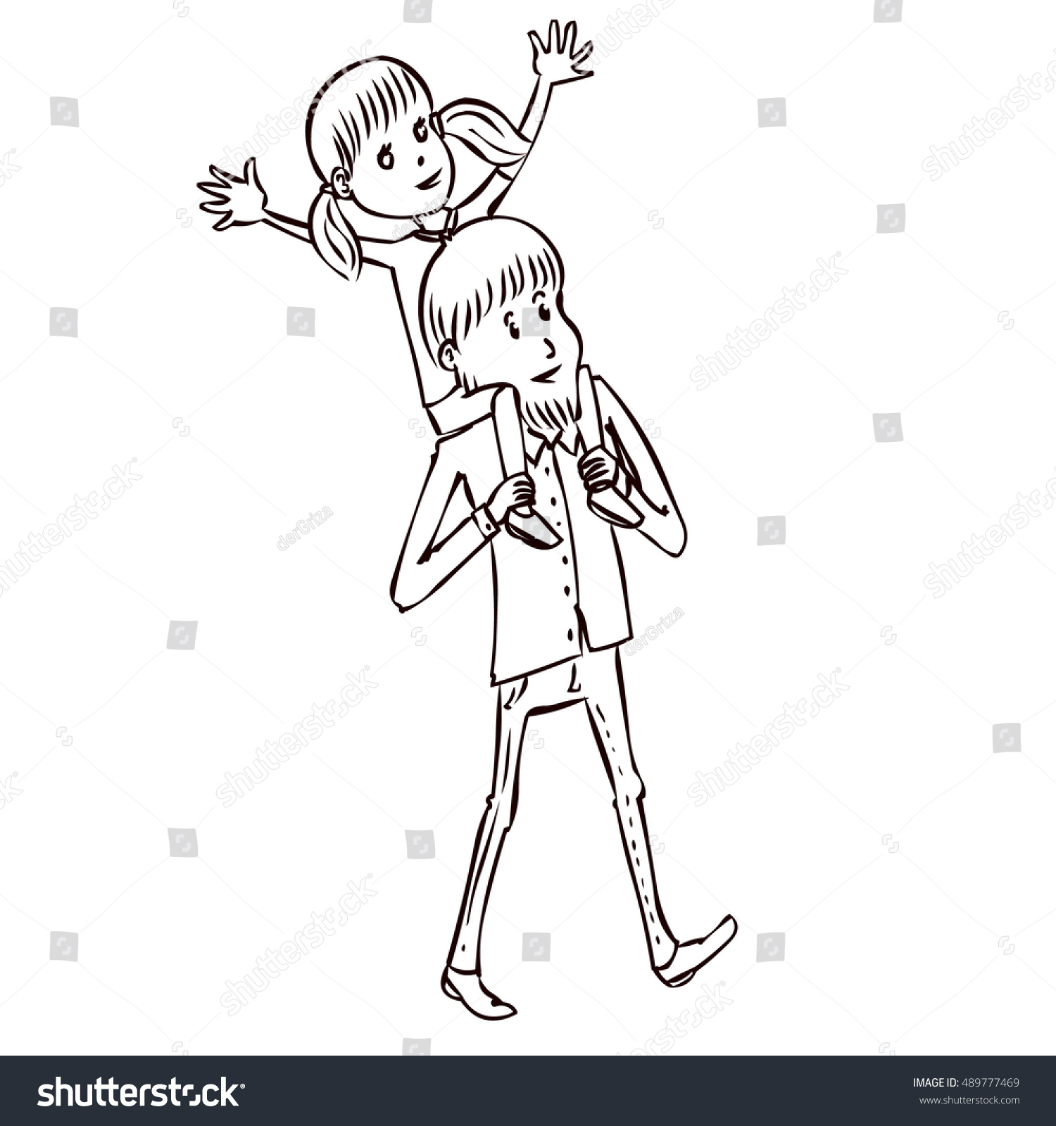 Father Daughter Hand Drawn Cartoon Vector Stock Vector (Royalty Free