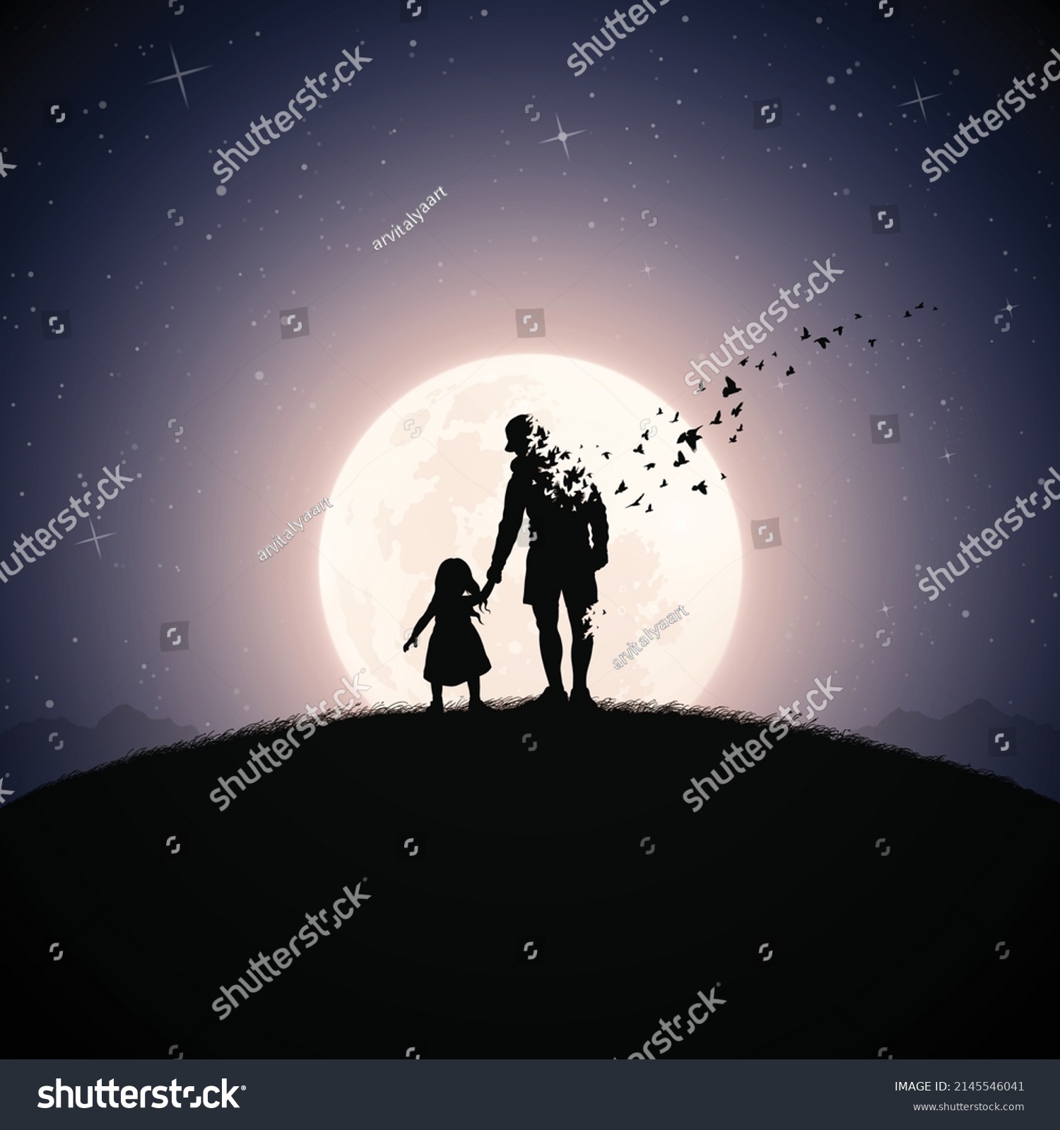 Father Daughter Silhouette Death Afterlife Full Stock Vector (Royalty ...