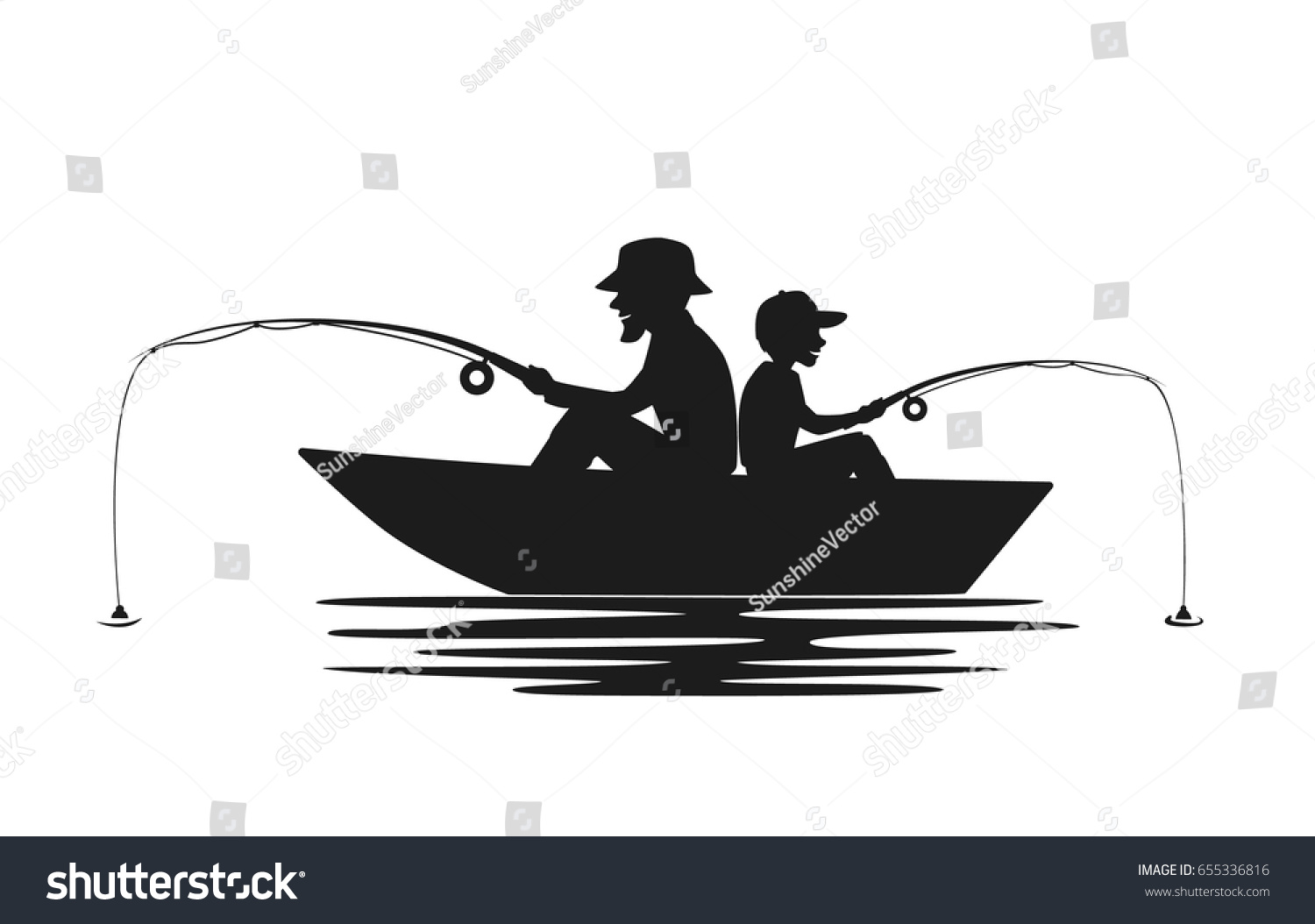 Download Father Son Fishing On Boat On Stock Vector 655336816 ...