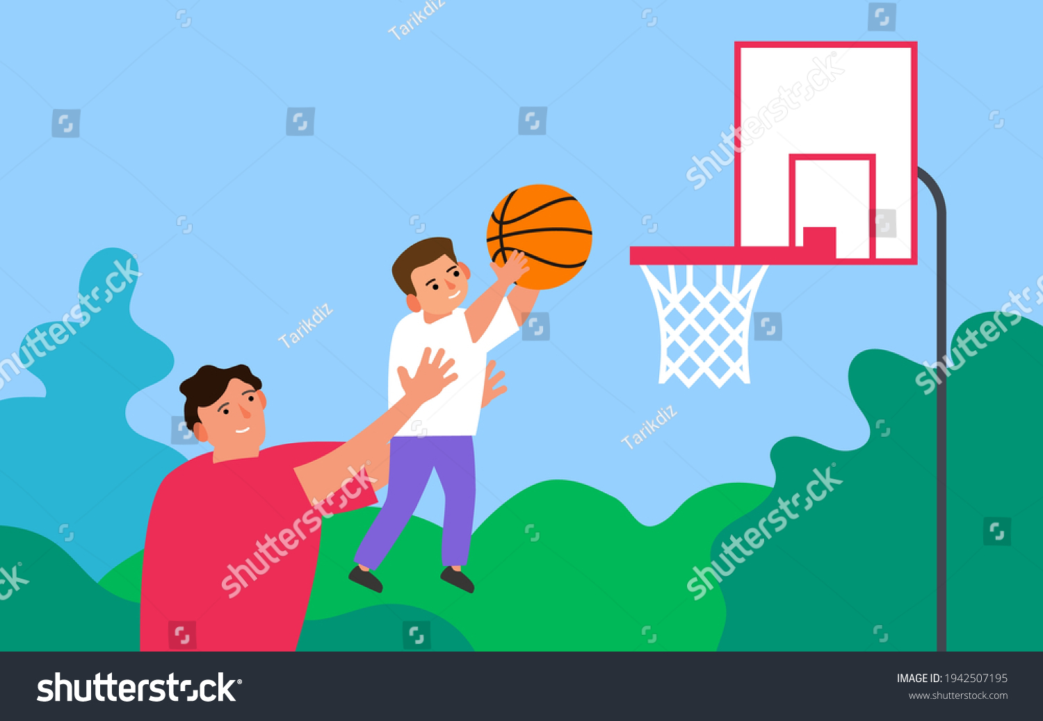 Father Son Playing Basketball Together Outdoor Stock Vector (Royalty ...